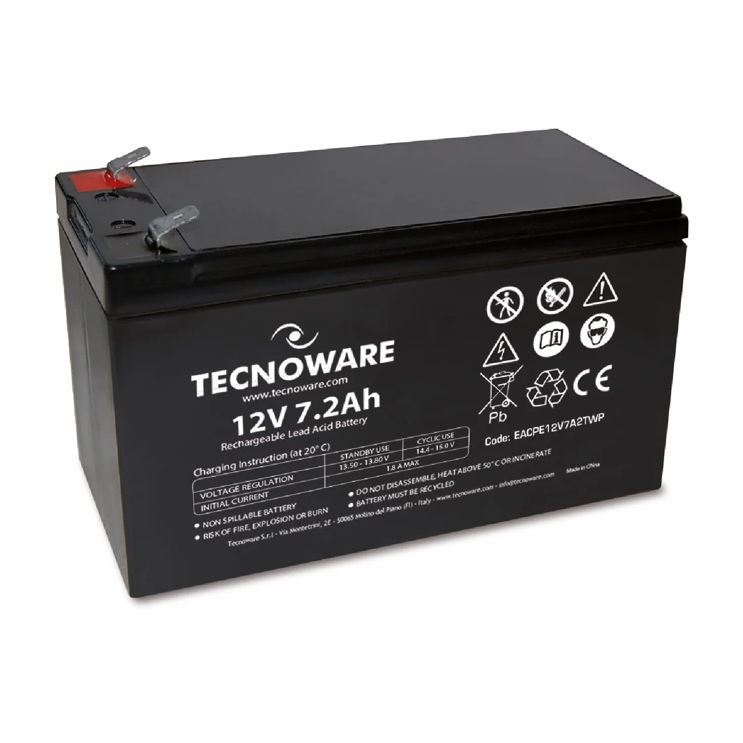Tecnoware Batteria al Piombo 12V 7.2Ah Attacco Faston 6.3 mm per UPS