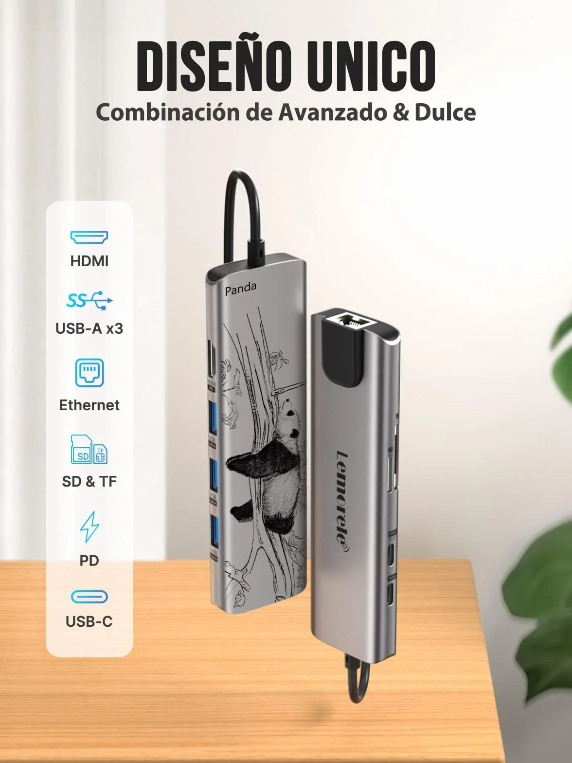 Lemorele Hub USB C con Ethernet RJ45 da 1000M- 10 en 1 Custodia in Alluminio Adattatore USB C Hub a HDMI 4K, 3 USB-A 3.0, PD 100W, SD/TF, Dati USB-C per Macbook Air/Pro, iPad, Windows, Switch