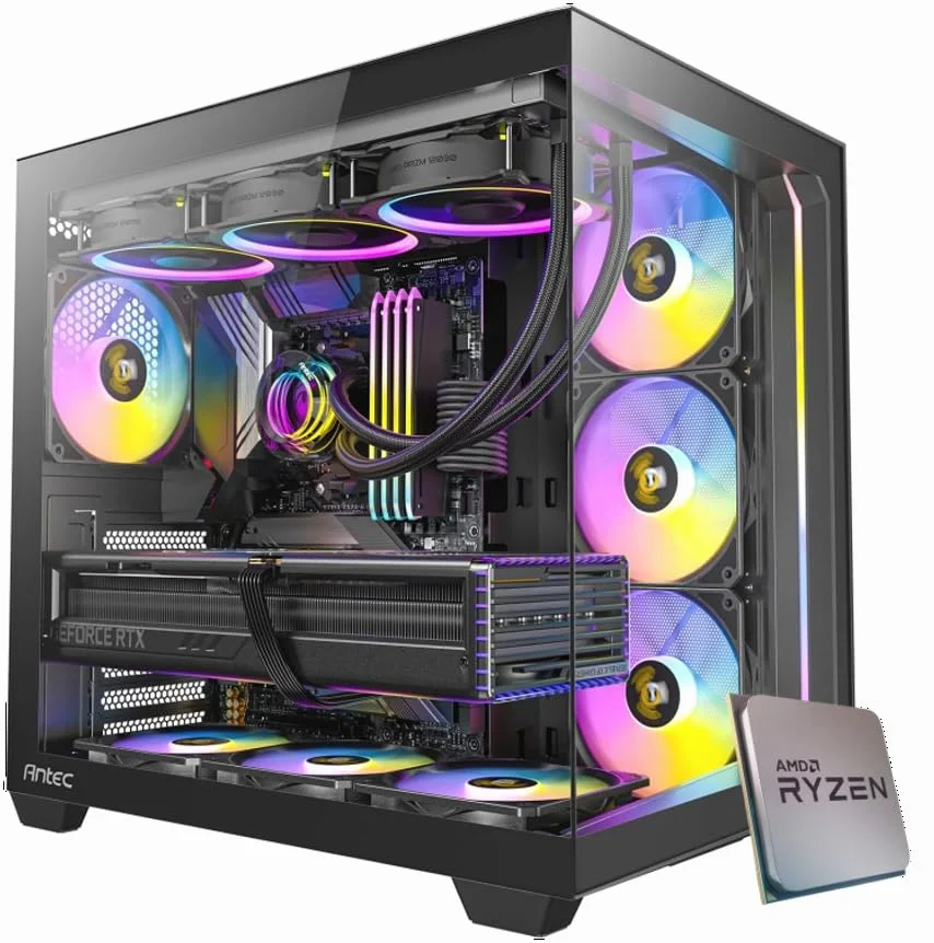 EMCA4 Gaming PC Ryzen 7 9800X3D RX 9070 XT 16GB SSD 1TB NVMe Gen4 RAM 32GB DDR5 6000MHz Liquid Cooler 360mm