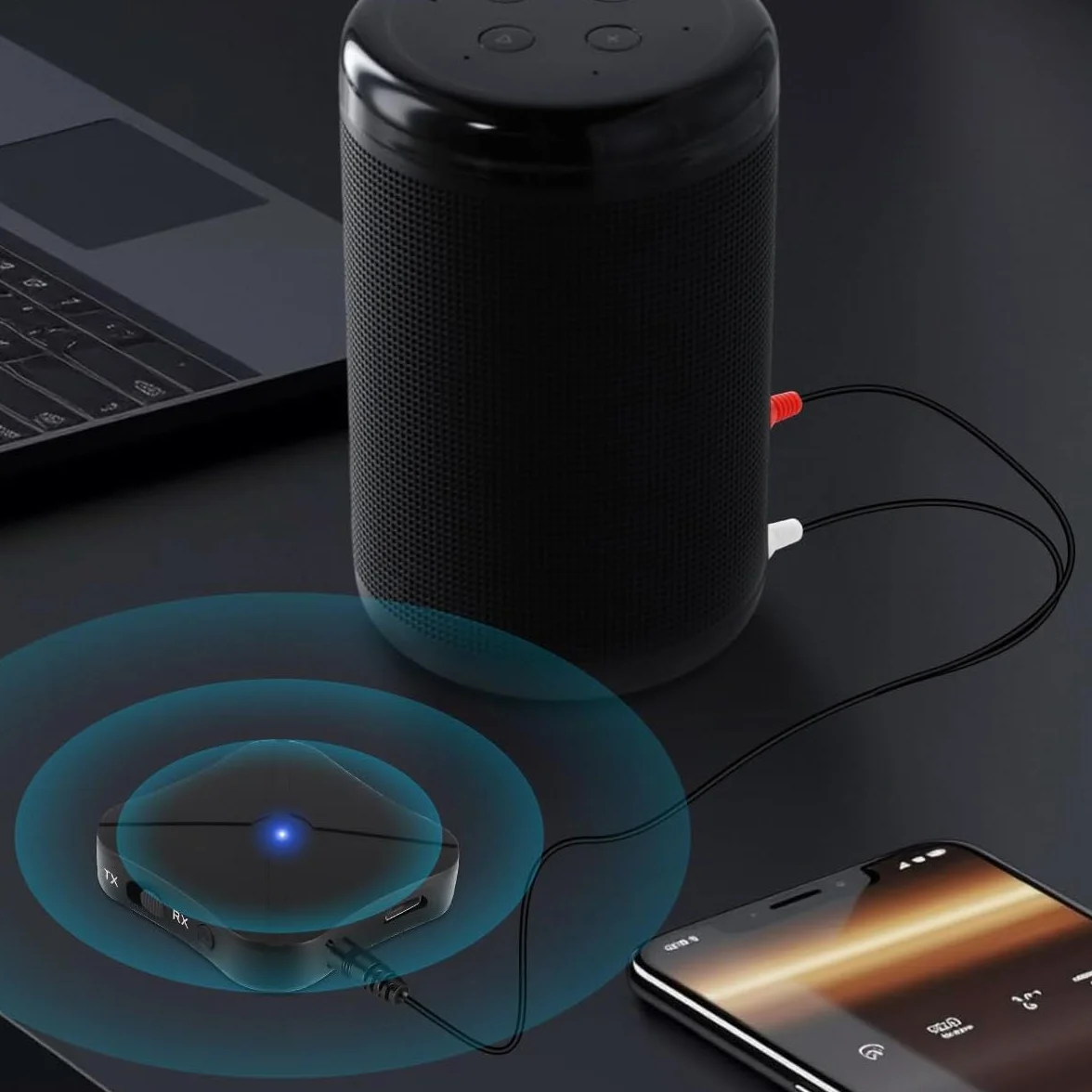 Ricevitore trasmettitore audio Bluetooth 5.0 2 in 1 - Adattatore wireless supporta 3,5 mm, doppio contatto dispositivo per TV, PC, auto, cuffie, soundbar