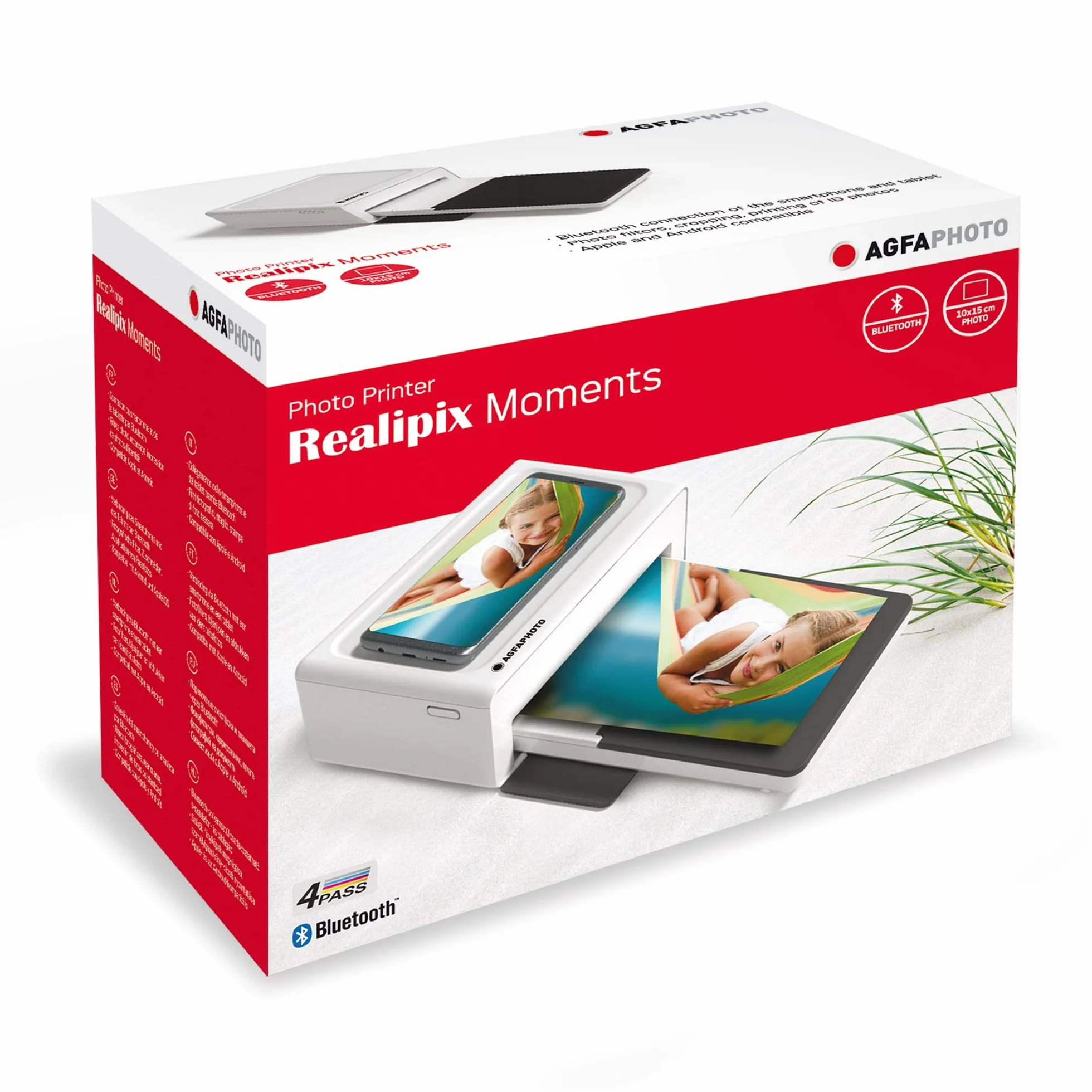 AgfaPhoto Realipix Moments AMO46 - Stampante fotografica per Smartphone 10x15 cm, Bluetooth per Smartphone Apple e Android, 4Pass Sublimazione Termica - Bianco