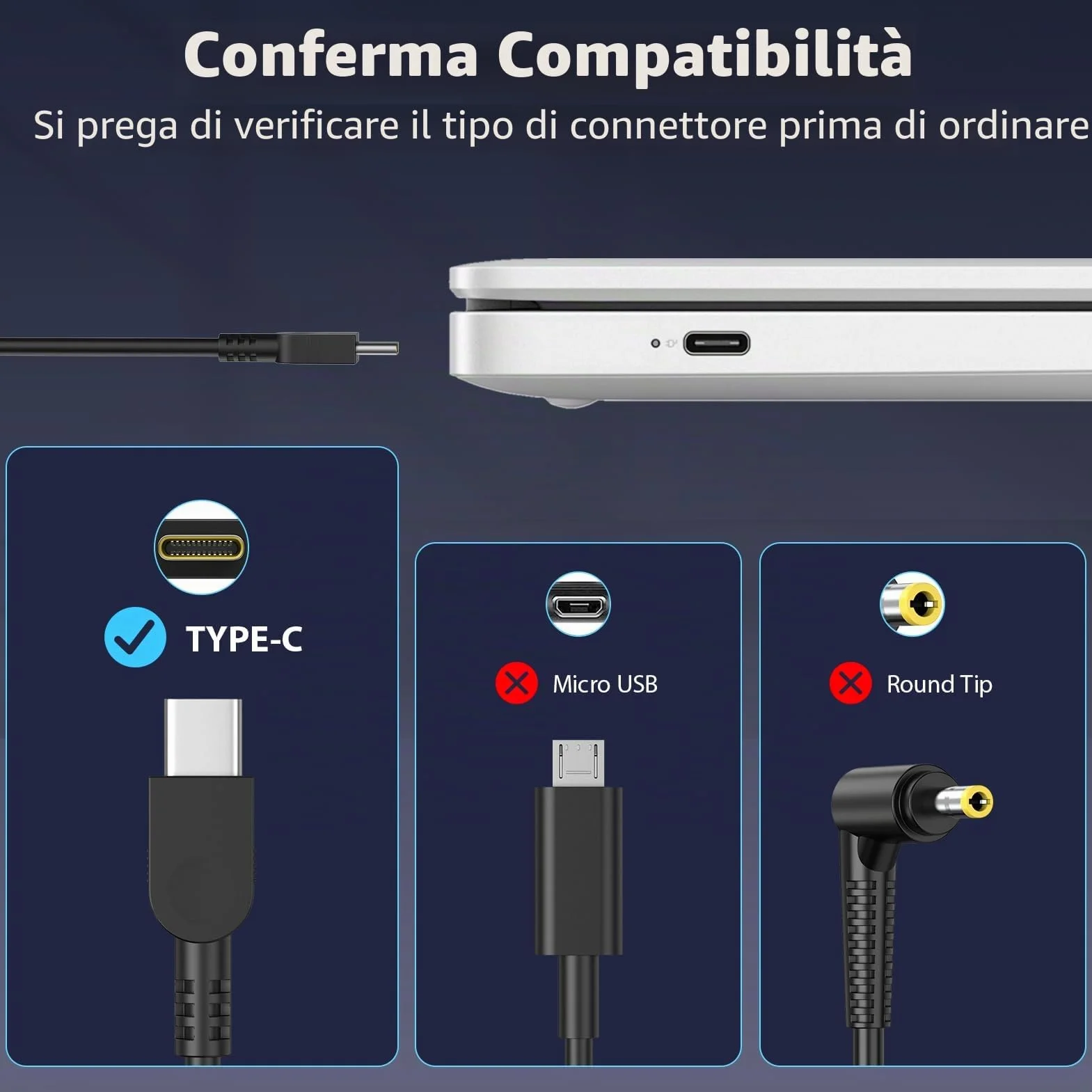 Alimentatore USB C 65W per Lenovo ThinkPad Touch Yoga HP Chromebook ASUS Dell Acer Caricatore Samsung Huawei MacBook-Carica Rapida con PD 3.0 e QC Caricabatterie Computer Portatile PC Charger