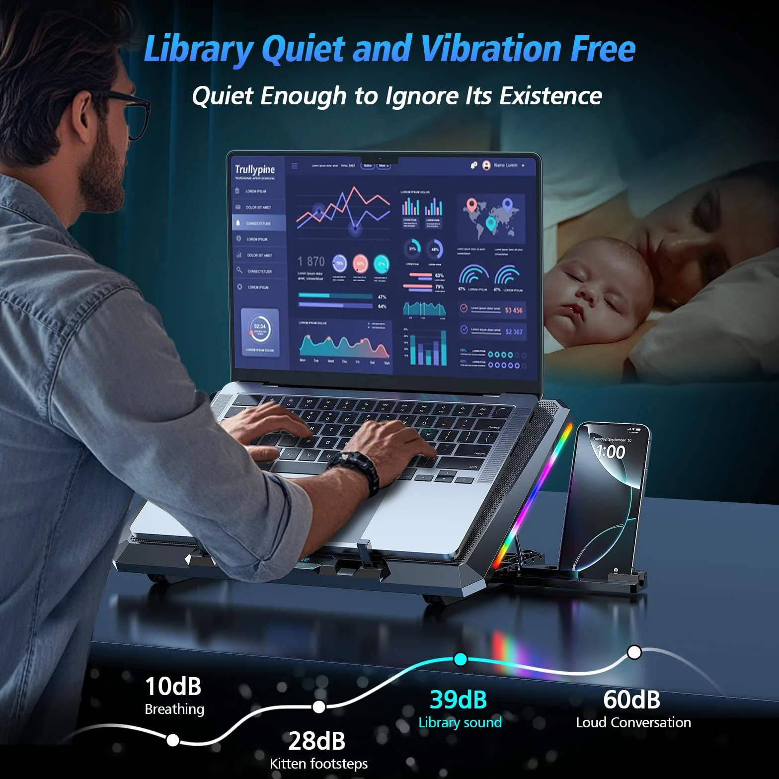 Basi di Raffreddamento per PC Portatili RGB, Ventola PC Portatile 5 Altezze Regolabili, 12 Ventole Silenziose, 2 porte USB, Raffreddamento Rapido, per 12-17,3 pollici (Ingranaggio)