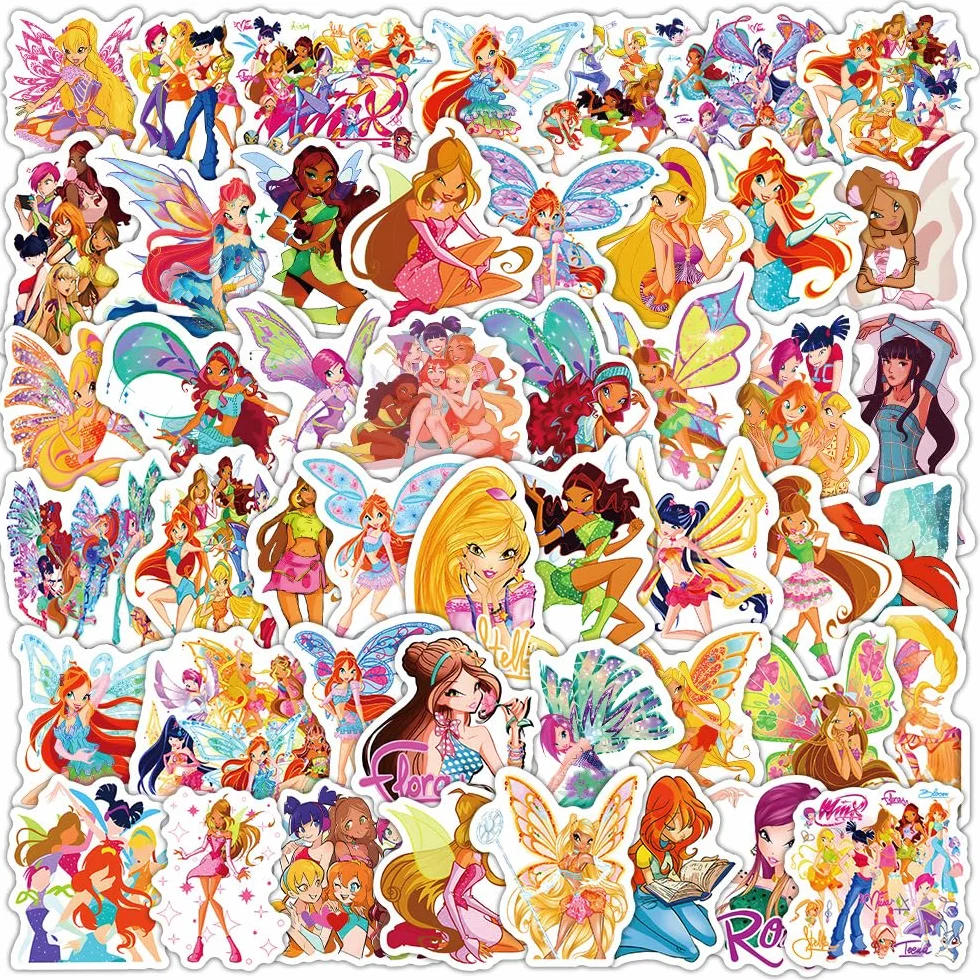 Winx adesivi 60 pezzi per bottiglie d'acqua Skateboard per computer portatile, simpatico adesivo regalo per bambini adolescenti impermeabili