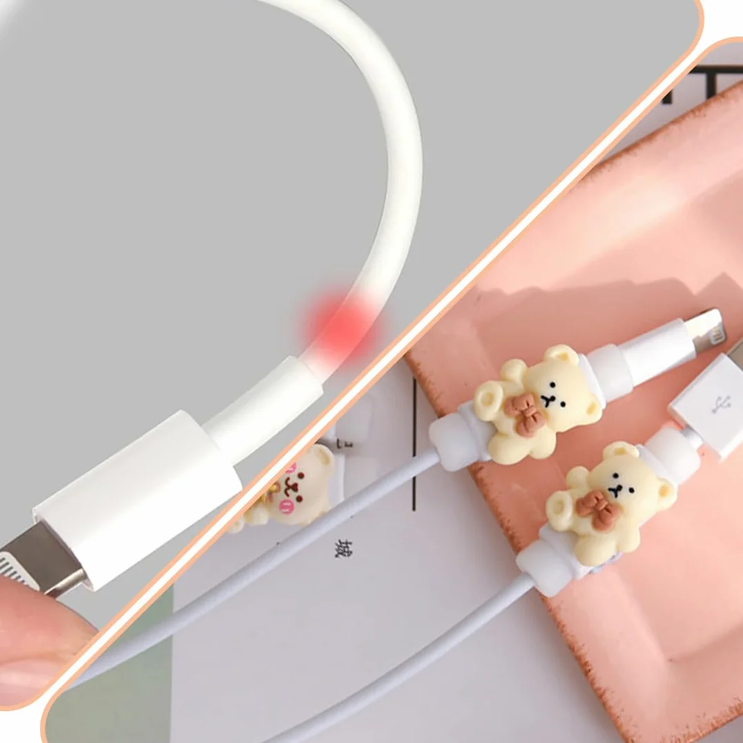 Set di 4 Cavi di Ricarica per Telefono Cellulare, Stampa Orso, Protezione per Cavo di Ricarica, Proteggi Cavo Cellulare, Compatibile con iPhone/Android