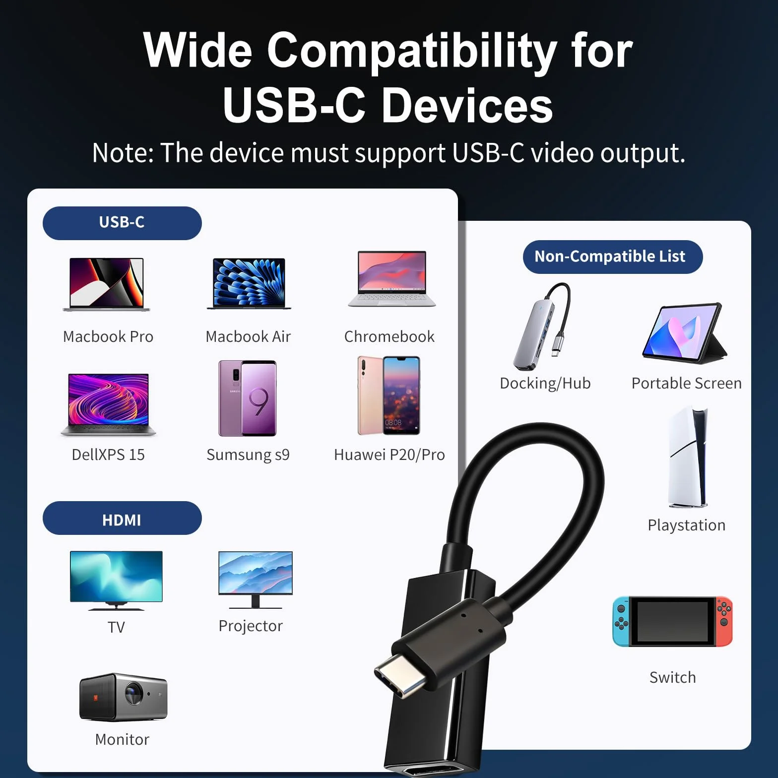 Adattatore USB C HDMI, 4K@30Hz Type c to HDMI, Compatibile con Desktop, Smartphone, Laptop, Tablet, iPhone 16Pro/16Pro Max/16/15, Samsung Galaxy S/Note, Dell XPS Windows, iOS, Android