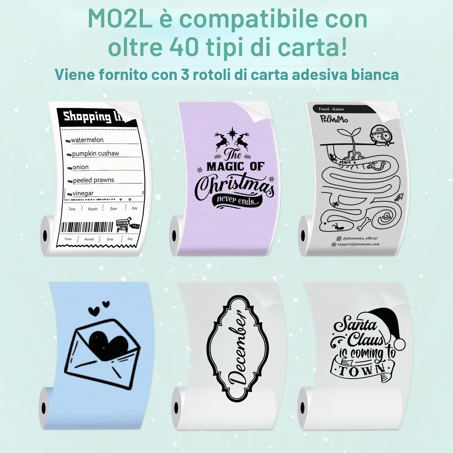 Stampante Fotografica Portatile,Mini Stampante Portatile,stampante Termica M02L,Compatible con iOS & Android.Imprime Foto,Listas de Tareas,Tarjetas de Felicitación o Contenidos Educativos,1 Rollos