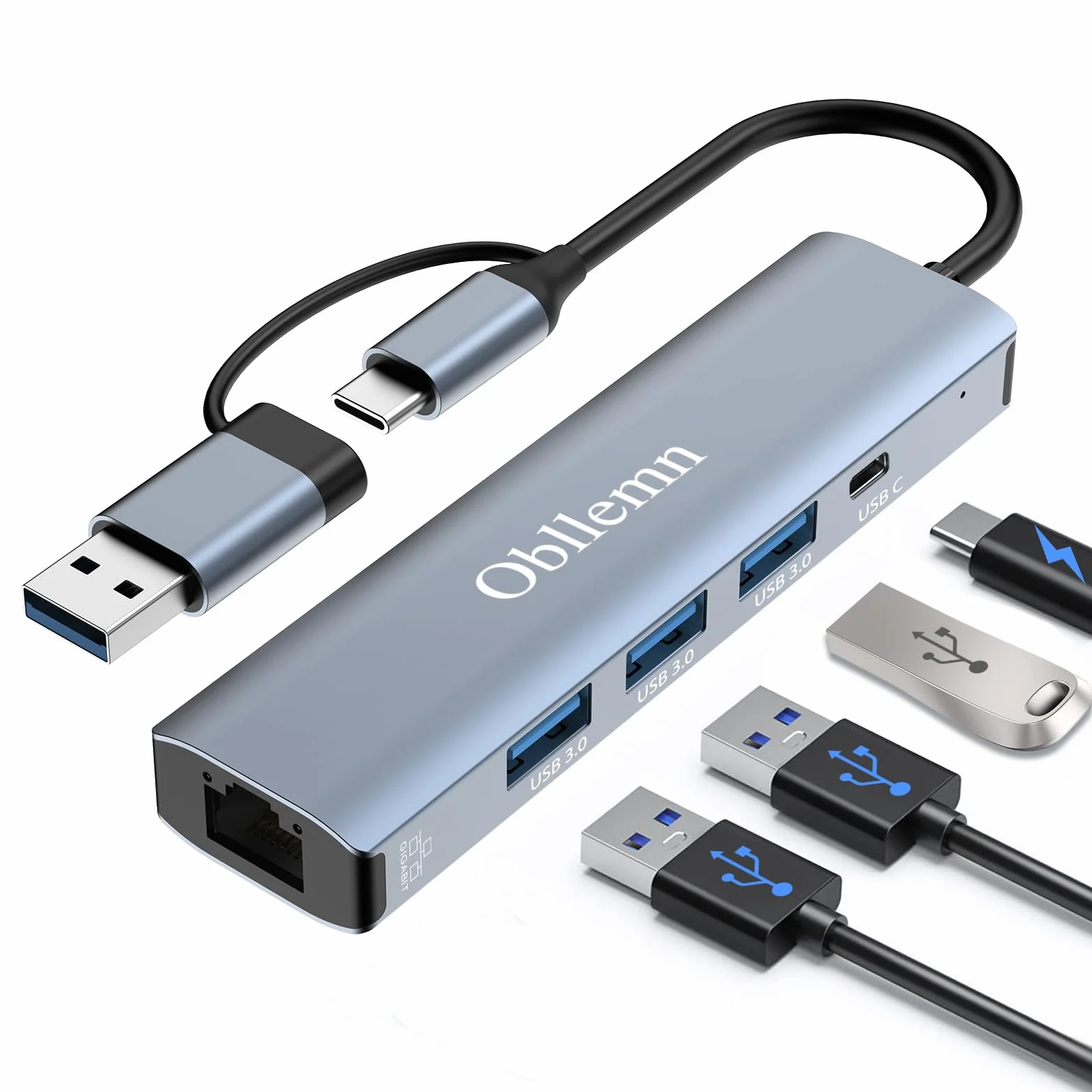Adattatore USB Ethernet, Hub USB C Ethernet, RJ45 LAN 1000Mbps, 3 Porte USB 3.0, USB Tipo C per Windows/MAC/Linux/Chromebook