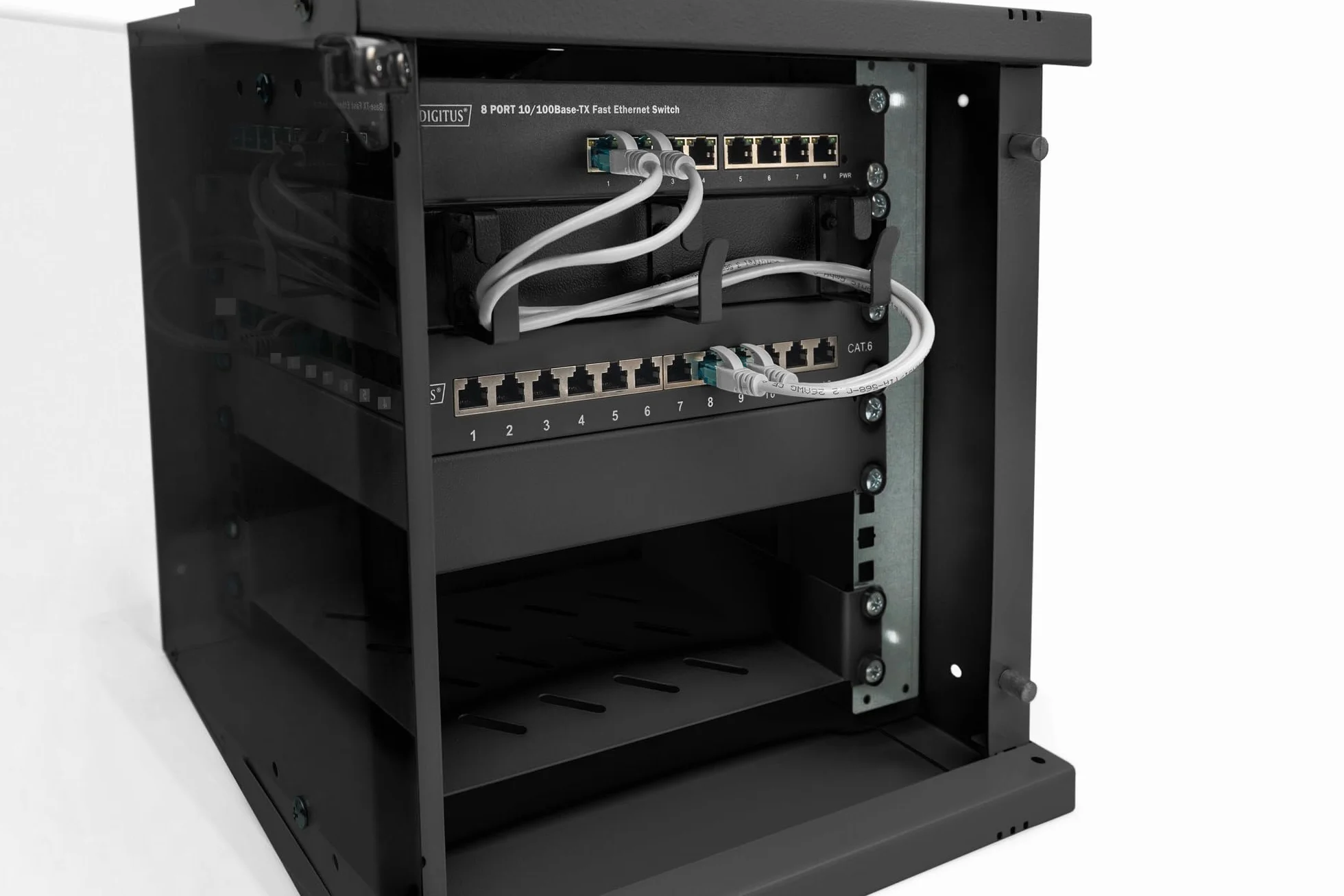 DIGITUS armadio di rete 10 pollici - 6 U - montaggio a parete - non montato - HxLxP 324x316x298mm - capacità di carico 30kg - profondità utile 254mm - classe di protezione IP20 - serie SOHO Pro - nero