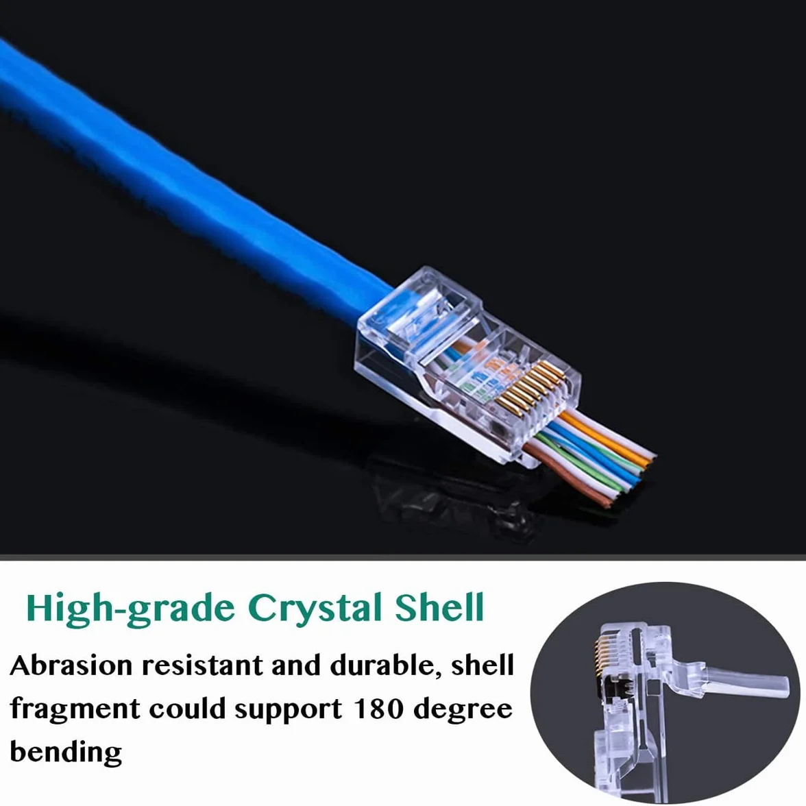 Greluma 60 Pz Connettori RJ45 CAT6 Pass-through termina Spina terminale di rete placcata oro Ethernet, Smartphone
