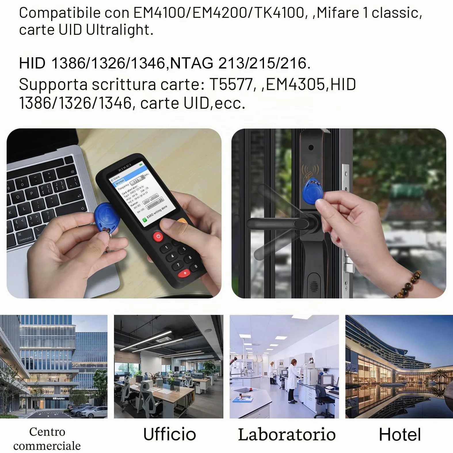 X7 NFC RFID Card Copier Reader Writer Duplicatore per controllo accessi fibbie ID 125KHz e schede IC da 13,56 MHz con 5 schede UID, 5 portachiavi UID e 5 portachiavi T5577