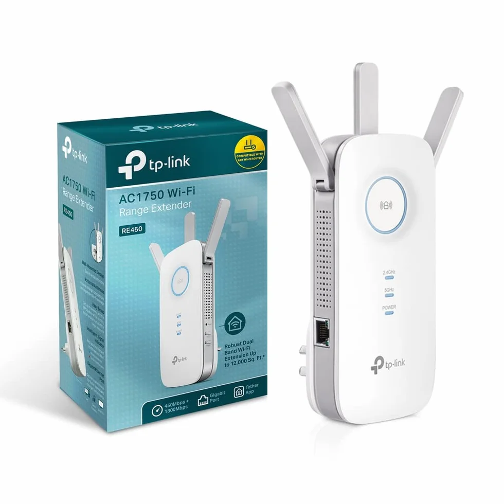 TP-Link RE450 Ripetitore Wireless, Velocità Dual Band AC1750Mbps, WiFi Extender e Access Point, Compatibile con Modem Router, 1 Porta Gigabit, Tecnologia TP-Link OneMesh, Bianco