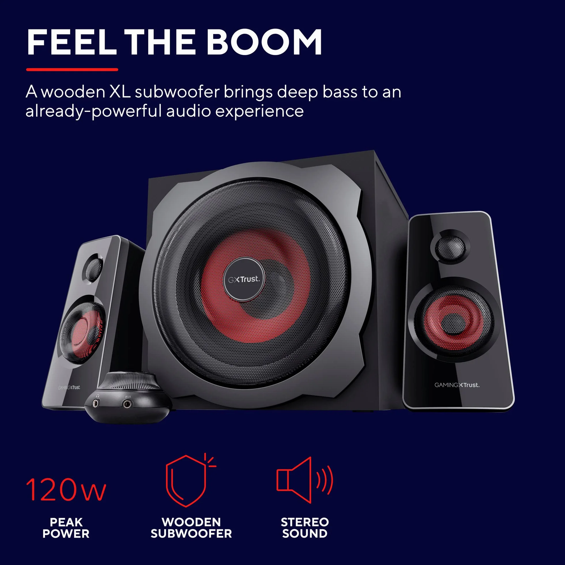 Trust Tytan Set Altoparlanti 2.1 con Subwoofer, Risparmio Energia, Nero/Rosso