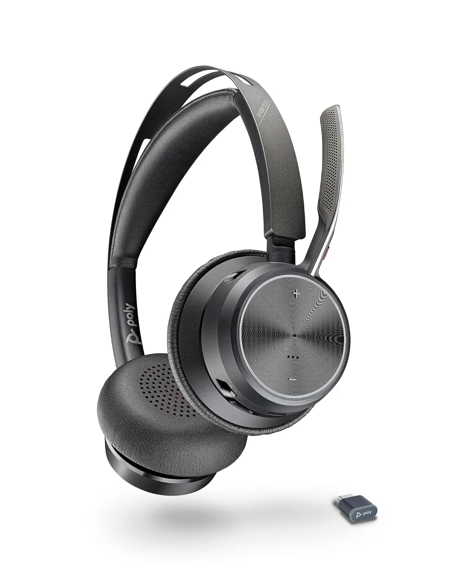 Poly Voyager Focus 2 USB-C-C Headset con adattatore USB-C/A A58JCAA con cancellazione attiva del rumore e tecnologia Acoustic Fence