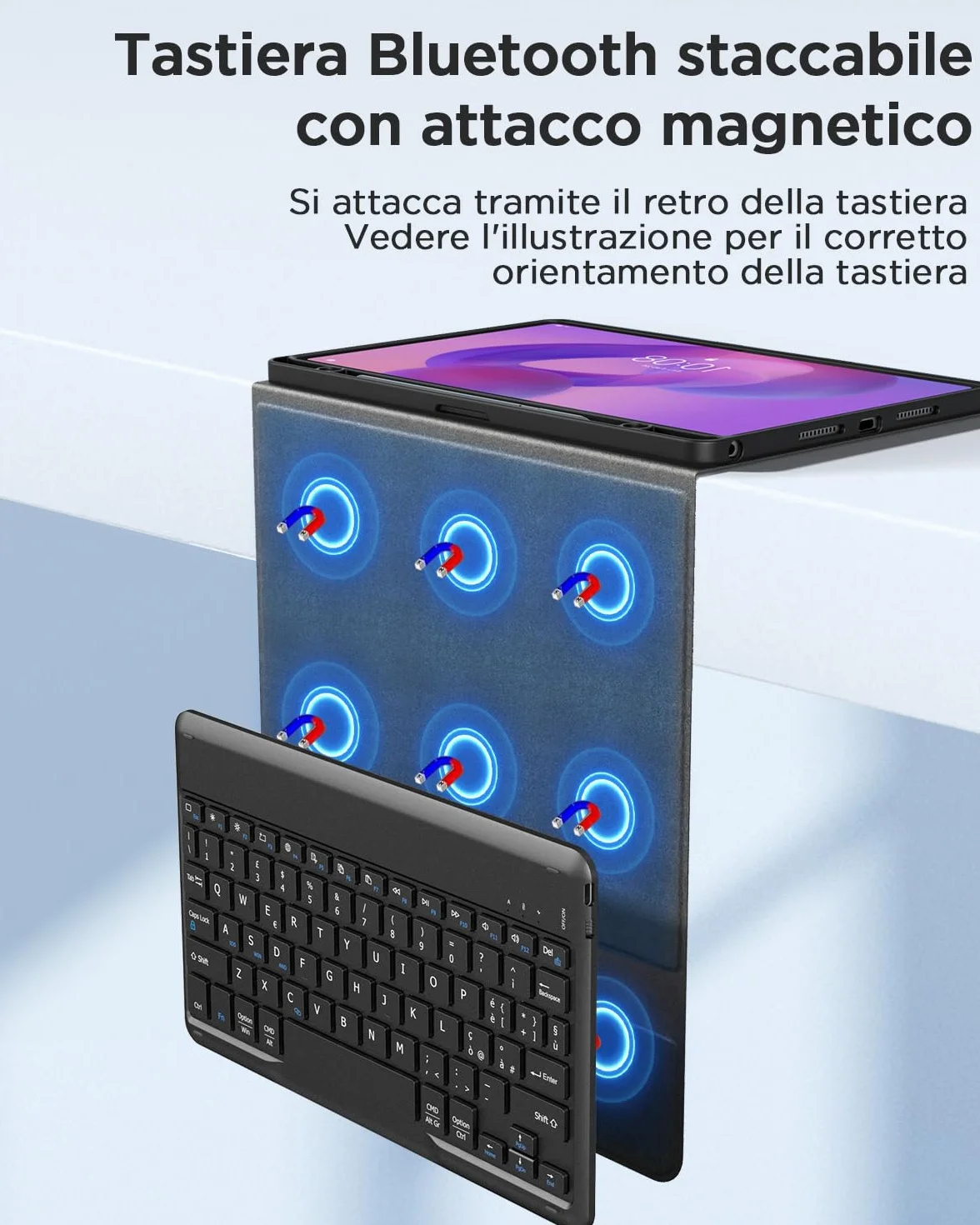EasyAcc Cover Tastiera Compatibile con Lenovo Idea Tab 11 Pollici Tablet 2025 (TB-336ZU/TB-336FU) con Pellicola Protettiva, [Italiano], Custodia per Tastiera Rimovibile con Portapenne Nero