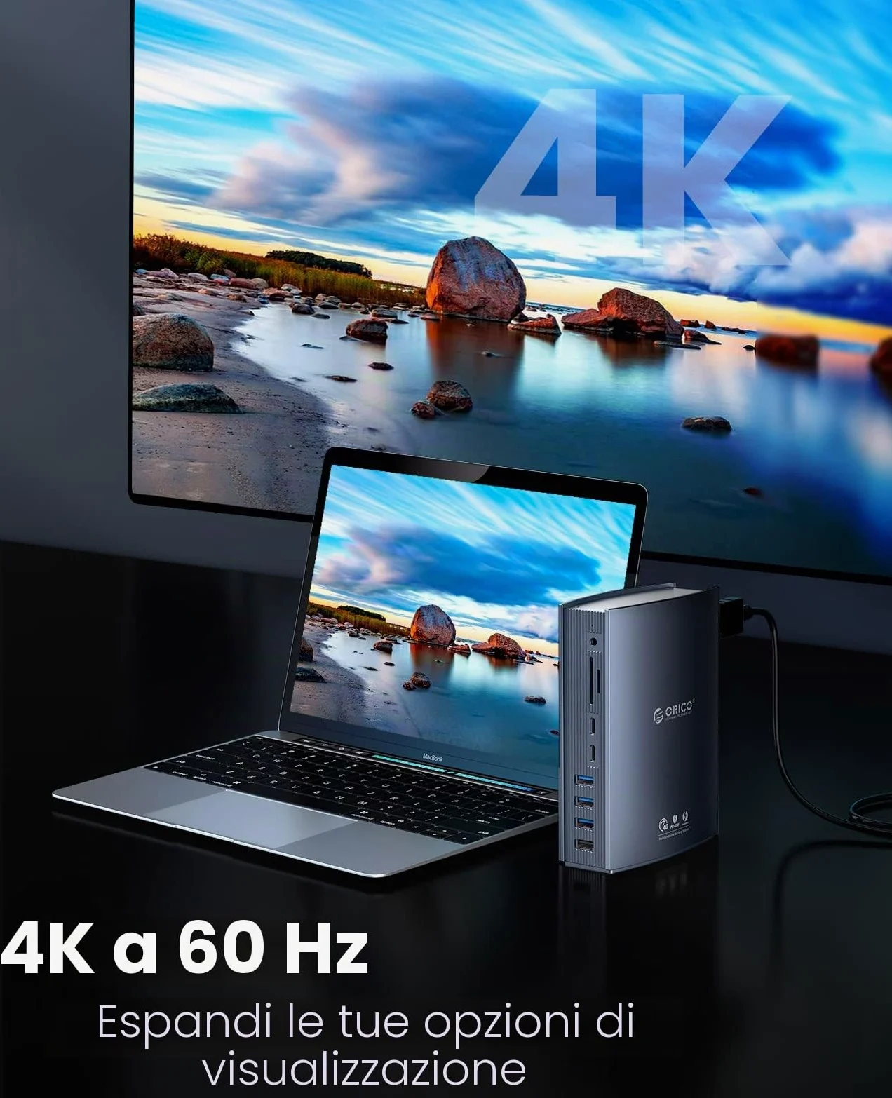 ORICO Docking Station Thunderbolt 3, 15 in 1 60W 40Gbps per Laptop USB-C, Doppio Display 4K a 60 Hz, Displayport DP1.4, USB-A Gen 1, Type-C Gen 2, Gigabit Ethernet per MacBook Mac e Windows