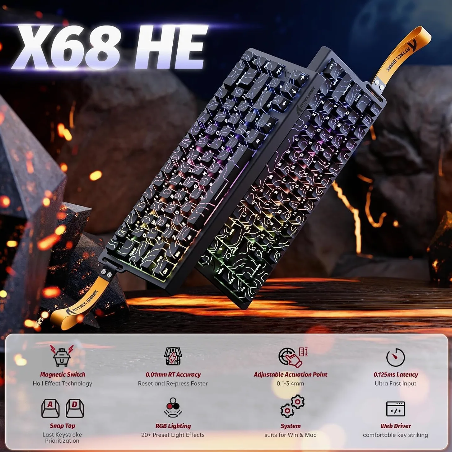 ATTACK SHARK Tastiera da gioco X68 HE