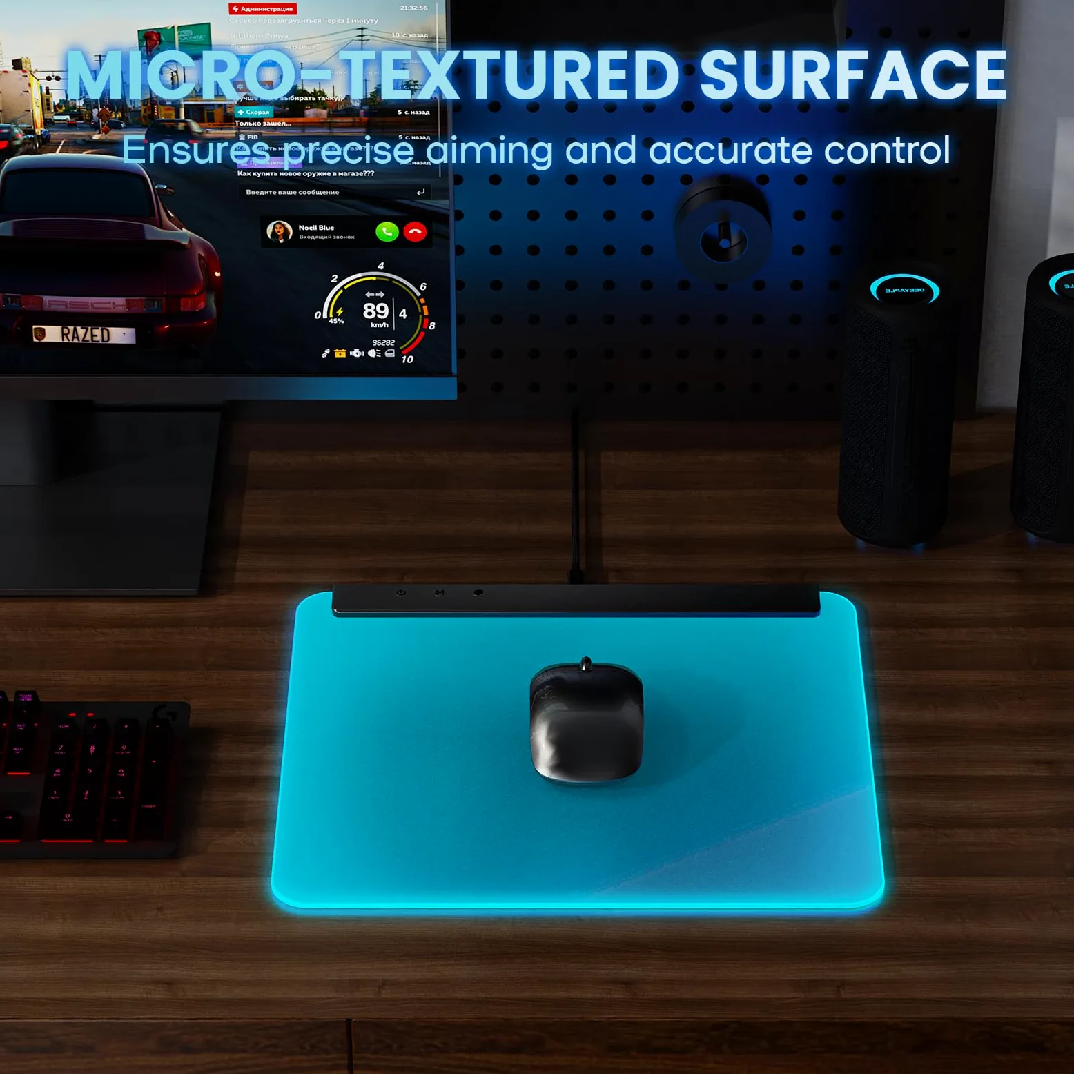 Deeyaple Tappetino per mouse da gioco M6 con illuminazione RGB – Superficie rigida precisa, base in gomma antiscivolo, impermeabile, 16,8 milioni di colori – Facile controllo con 3 pulsanti per PC e
