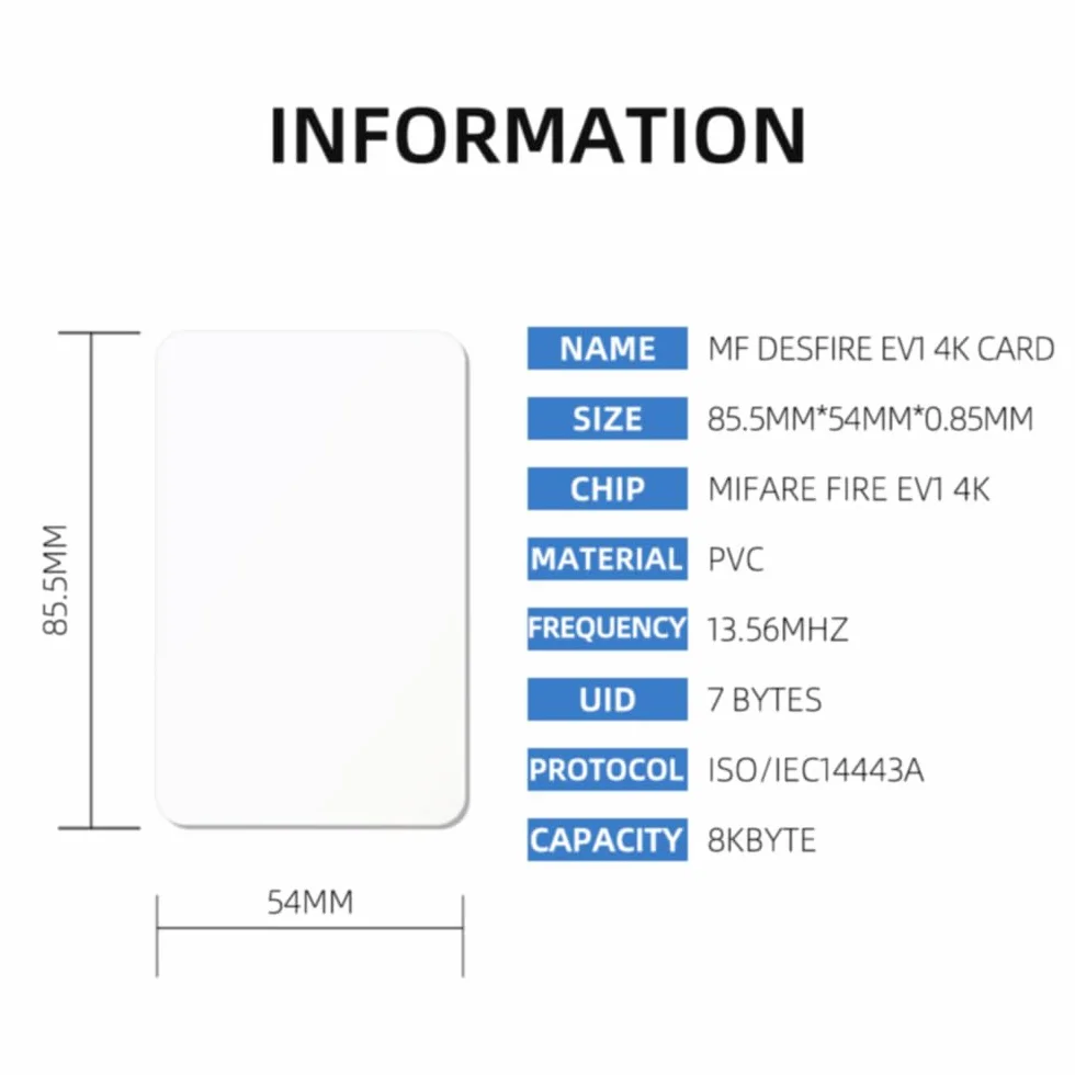MF DESFire EV1 4K 13,56 mHz RFID NFC smart card ISO14443 scheda vuota (10)