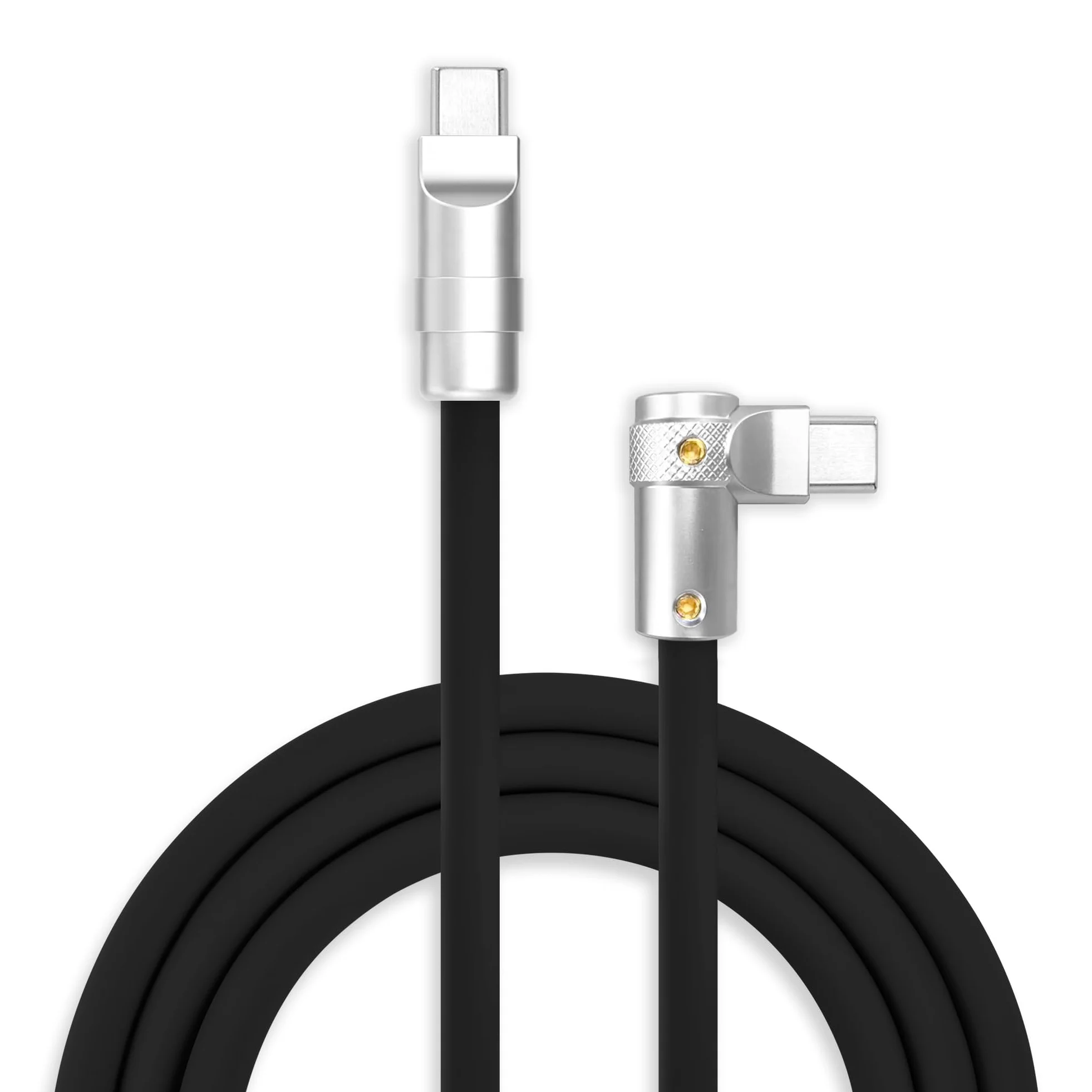 chubbycable FlexElbow - Cavo di ricarica rapida a 90 gradi, 240 W, ad angolo retto, cavo di ricarica USB C, in silicone, compatibile con iPhone serie 17-15, iPad, nero, da tipo C a tipo C, 4 m