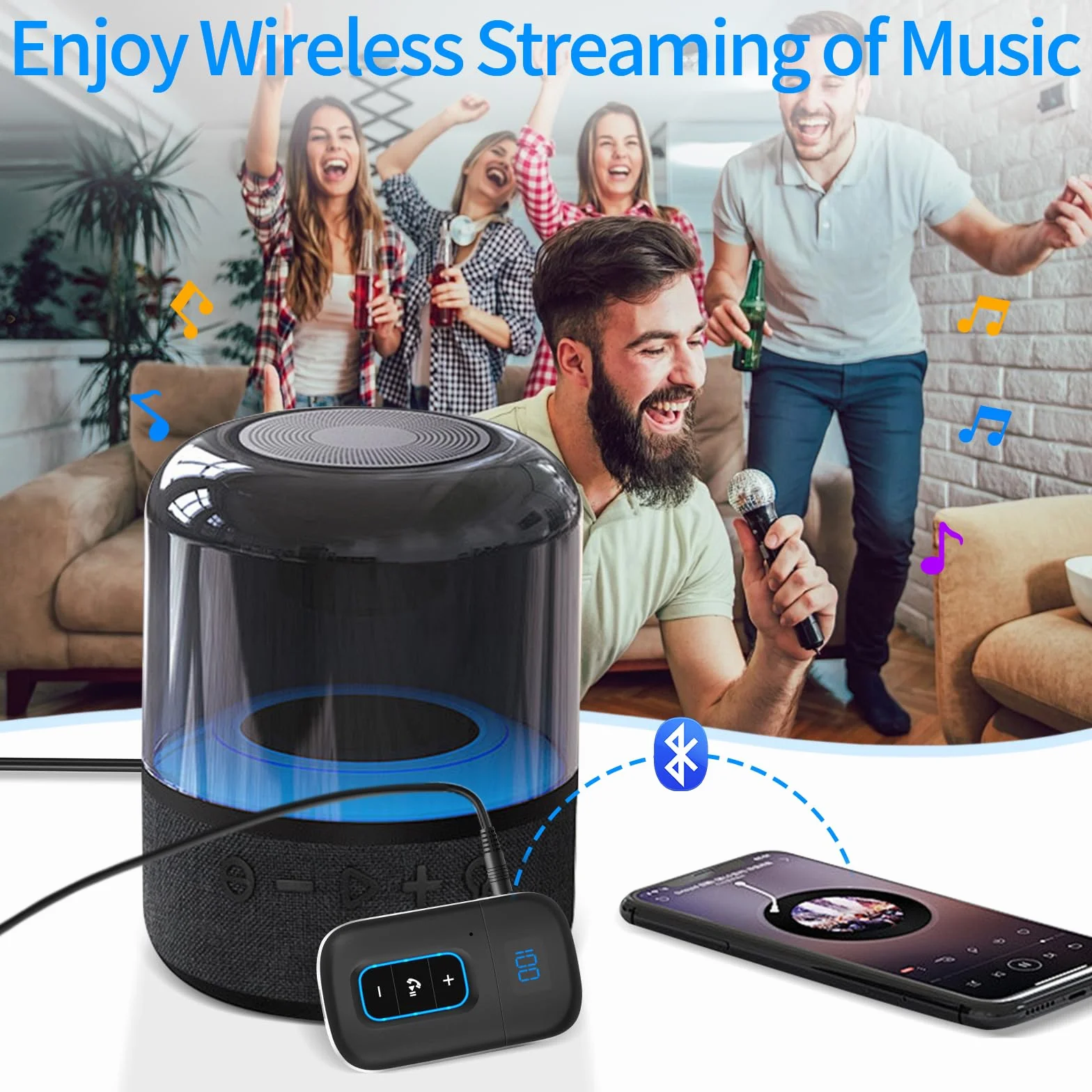 Vemfay Ricevitore Bluetooth Car Jack Adattatore Aux Bluetooth 5.3 Ricevitore per Altoparlanti/Stereo Domestico, Presa Jack Bluetooth Auto Chiamata Mano Libera Dual Collegamento, 16H Autonomia
