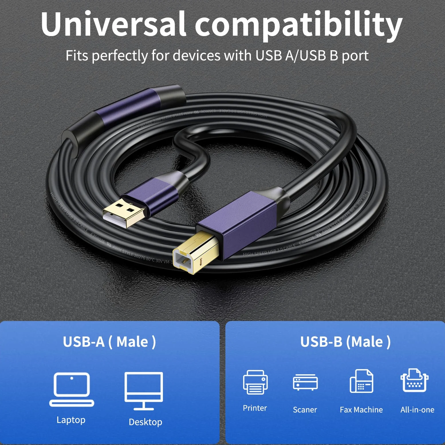 Cavo per stampante USB 2.0 attivo da 15,2 m, da maschio a B maschio, ad alta velocità, per stampante, scanner, ripetitore, per HP, Canon, Lexmark, Epson, Dell, Samsung, ecc