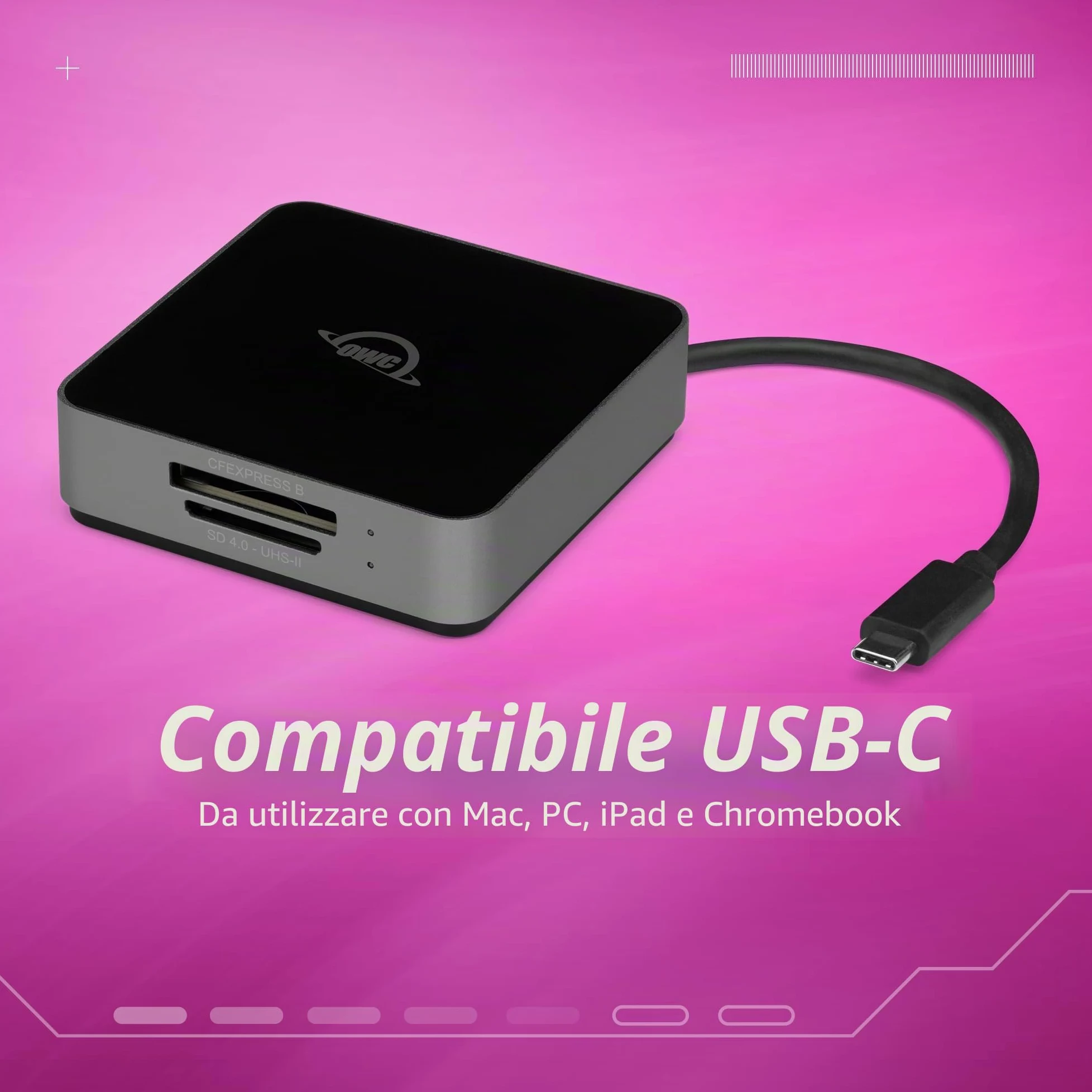 OWC Atlas Dual CFexpress + lettore di schede SD, USB-C Dual-Slot CFexpress Tipo B e SDXC UHS-II Card Reader, (OWCTCCFXBSDRDR)