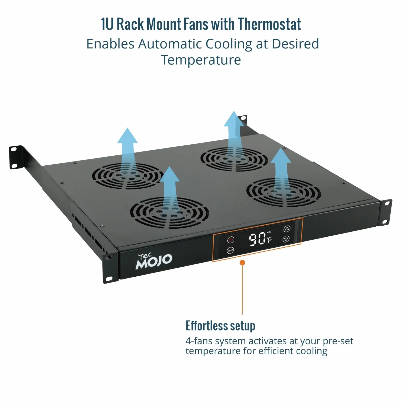 Tecmojo Modulo di Ventilazione da 1U per Rack da 19 Pollici con 4 Ventole, Supporto per Ventole con Guida Regolabile per Profondità da 350mm a 750mm, Nero