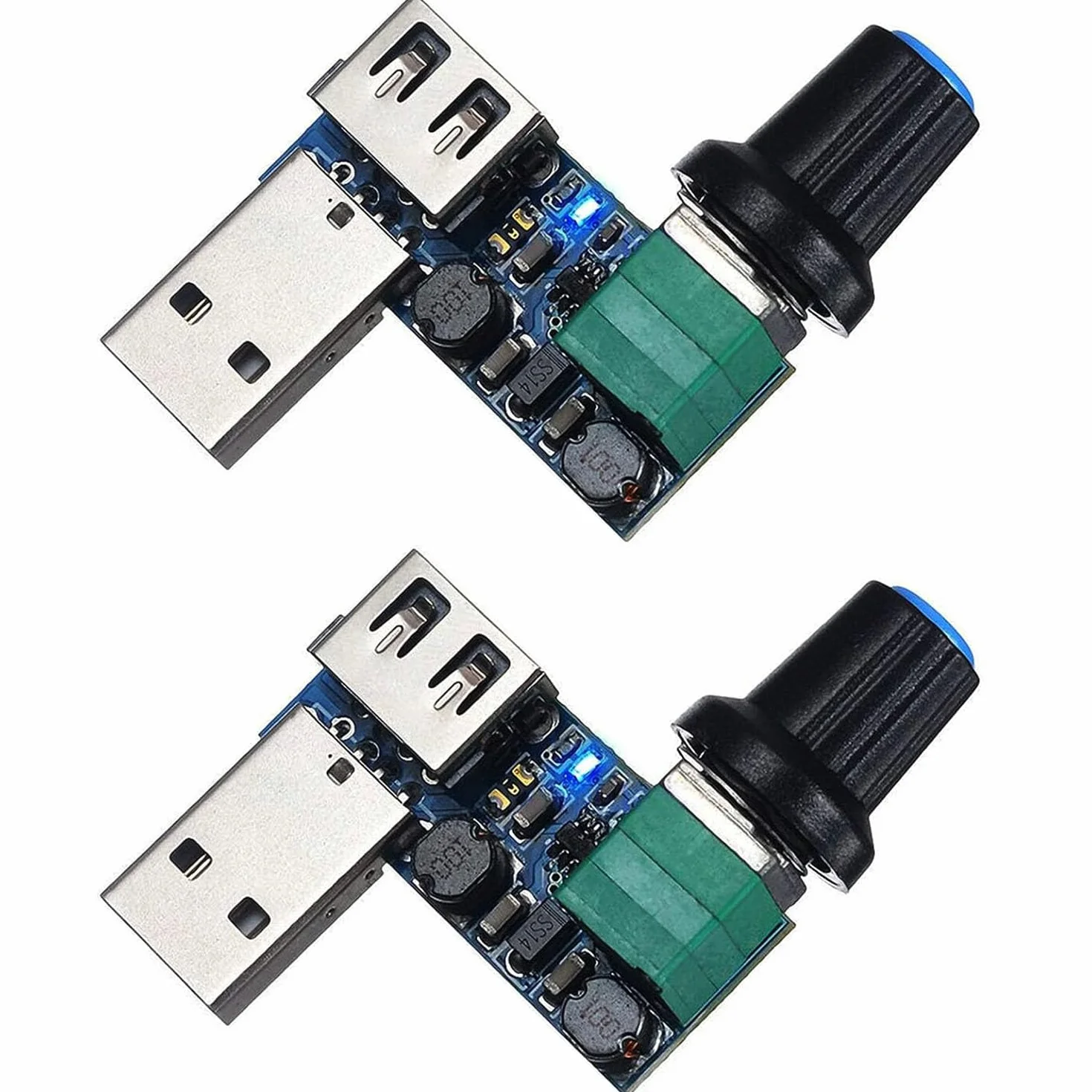 RUNCCI-YUN 2PZ 5W USB Regolatore di velocità della ventola, DC 5V Stepless USB Regolatore della ventola DC 5-12V a 2,5-7.5V Manopola di controllo della velocità del regolatore con interruttore