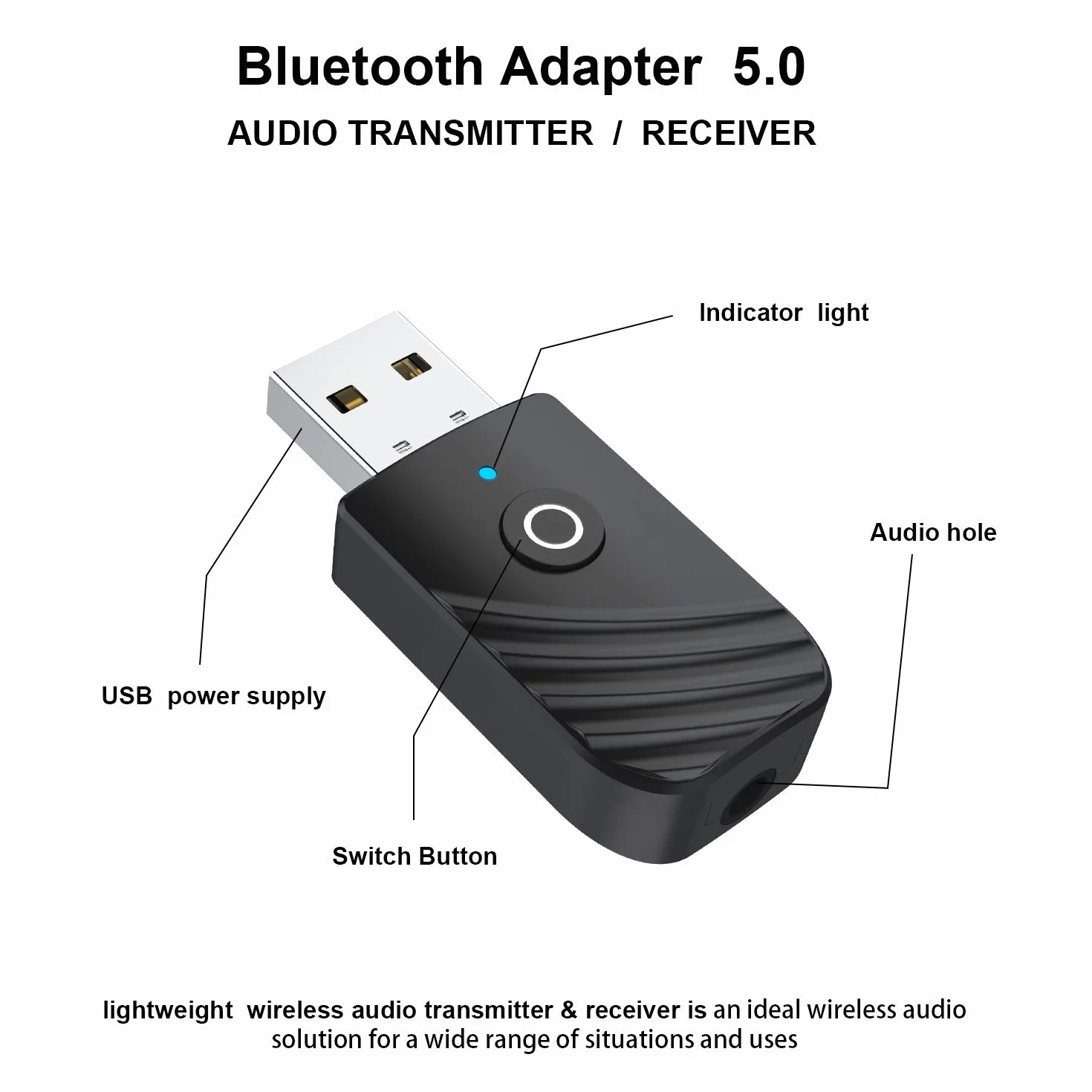 Trasmettitore e ricevitore Bluetooth 3 in 1, 3,5 mm, adattatore USB, Bluetooth, trasmettitore Bluetooth, per TV Home Sound System