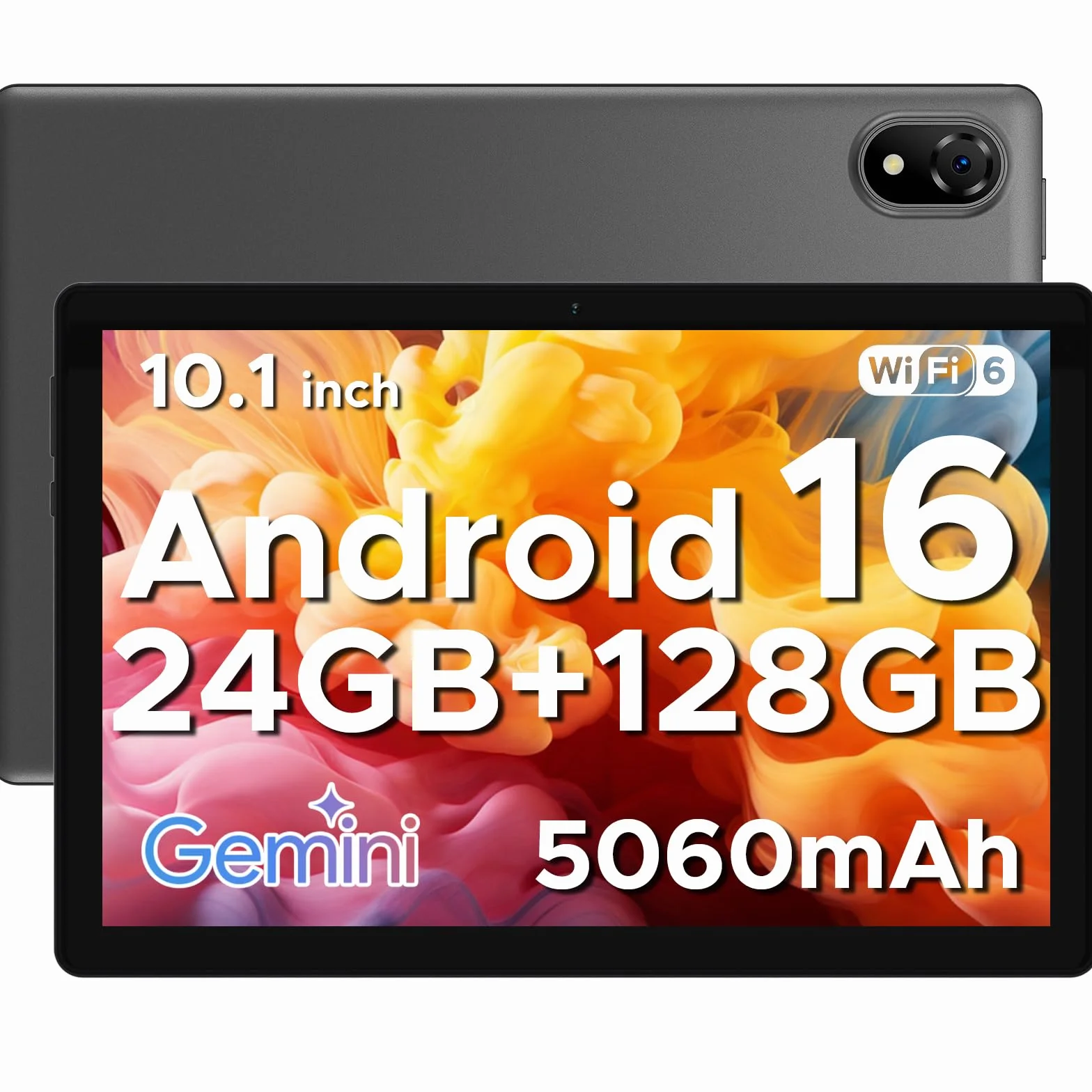 Tablet 10 Pollici Android 16, 16GB RAM 128GB ROM, 2TB TF, Gemini AI, 5060mAh, Widevine L1, RK3562, WiFi 6 Grigio