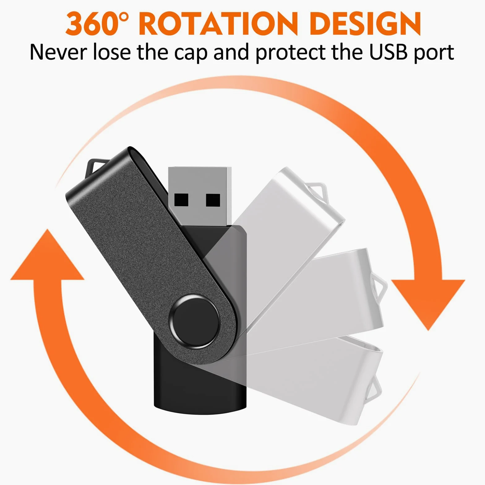 AreTop - Chiavetta USB da 64 GB, confezione da 10 unità USB 2.0 | Bulk - Chiavette USB girevoli per archiviazione dati, uso domestico e ufficio, confezione da 10, 64 GB, colore: nero