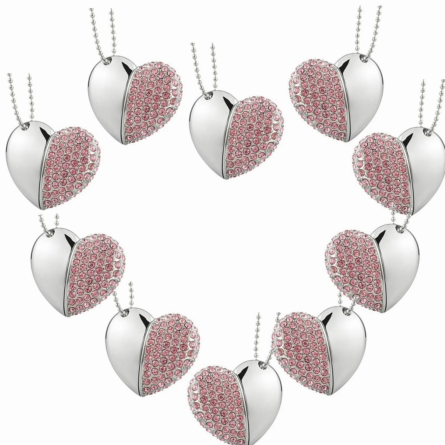 A Plus 10 Pezzi 8GB Chiavetta Memoria USB 2.0 Pen Drive Metal Heart Rosa