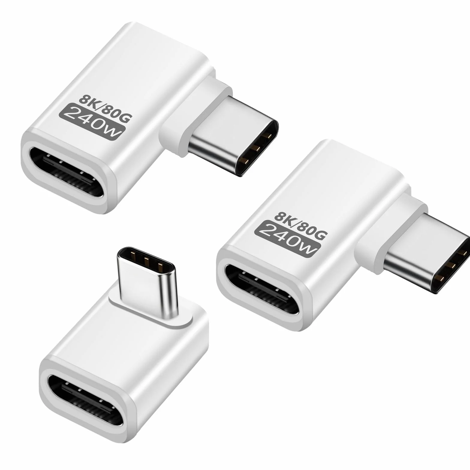 3 adattatori USB C Extender 90 gradi, 80 Gbps USB C maschio a femmina, adattatore angolare 240 W Thunderbolt 5 Extension Connector per iPhone 15/16, Team Deck, tablet, telefoni, altri dispositivi di