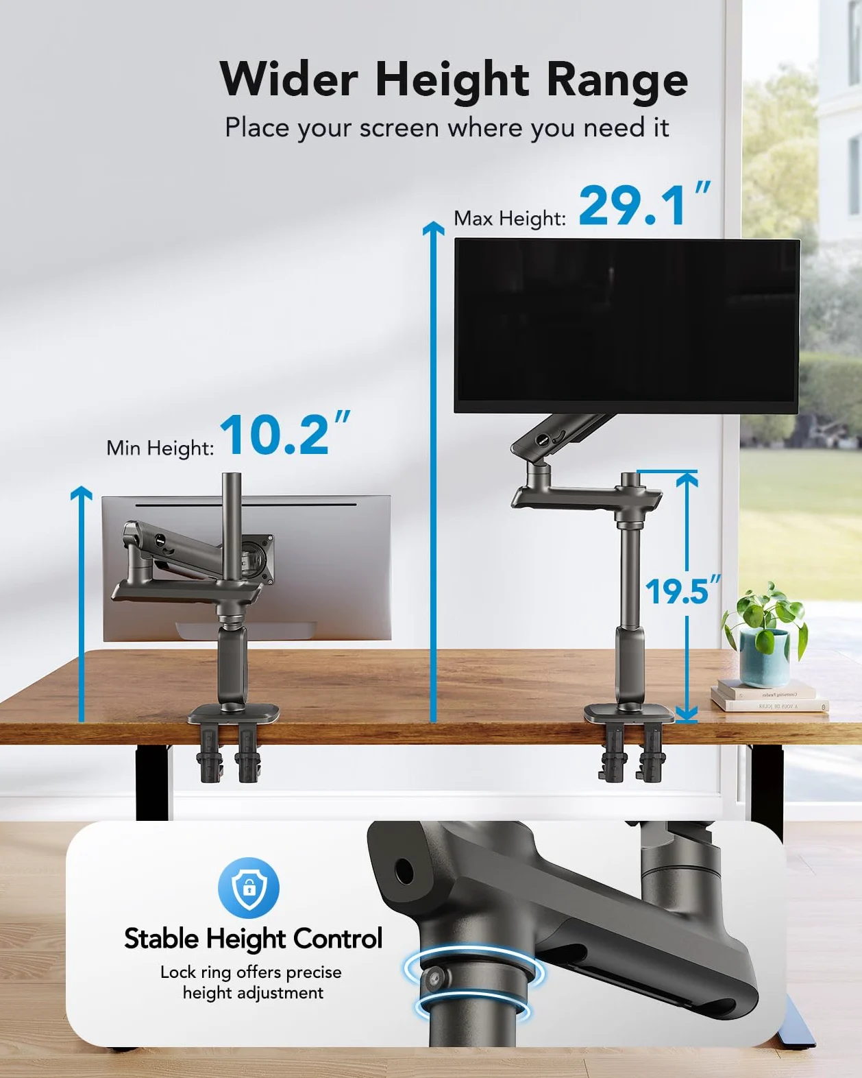 HUANUO Braccio per monitor ad alta resistenza per schermi ultrawide da 49 pollici, supporta 18 kg, supporto per monitor da gioco regolabile con altezza massima di 739 mm, VESA 75x75 100x100