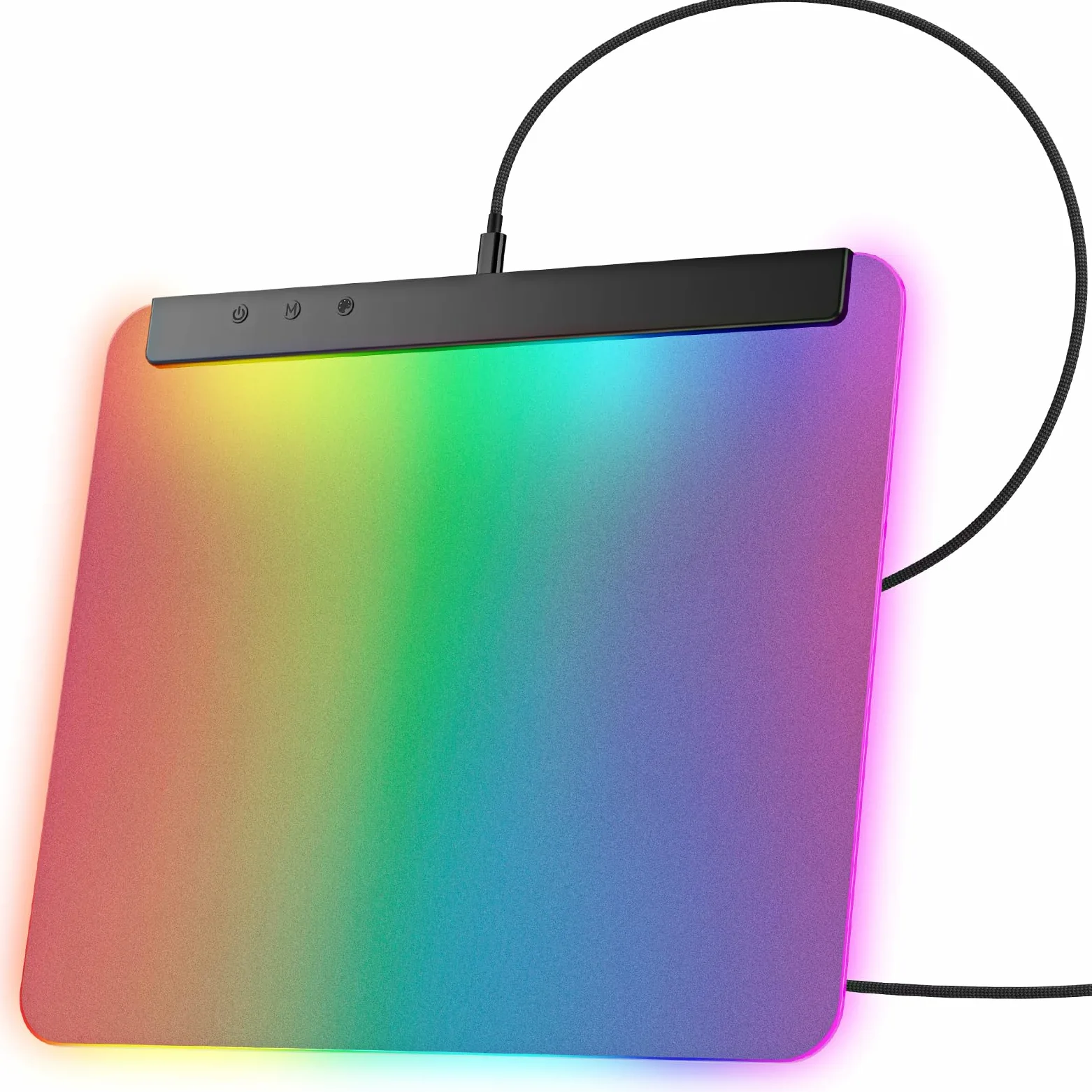 Deeyaple Tappetino per mouse da gioco M6 con illuminazione RGB – Superficie rigida precisa, base in gomma antiscivolo, impermeabile, 16,8 milioni di colori – Facile controllo con 3 pulsanti per PC e