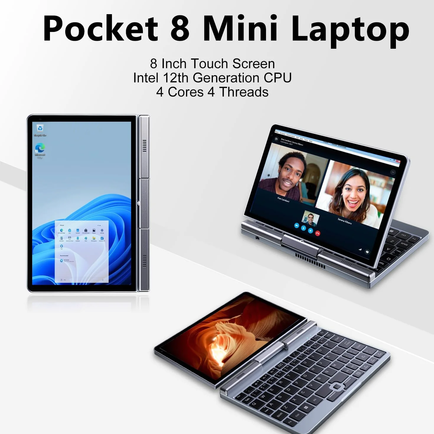 Crelander Mini laptop 2 in 1 | Touchscreen da 8 pollici portatile piccolo computer tascabile | processore Intel 12a generazione N100 | 12 GB DDR5 RAM 512 GB SSD | Ricarica PD 30 W | WiFi6 BT5.2 |