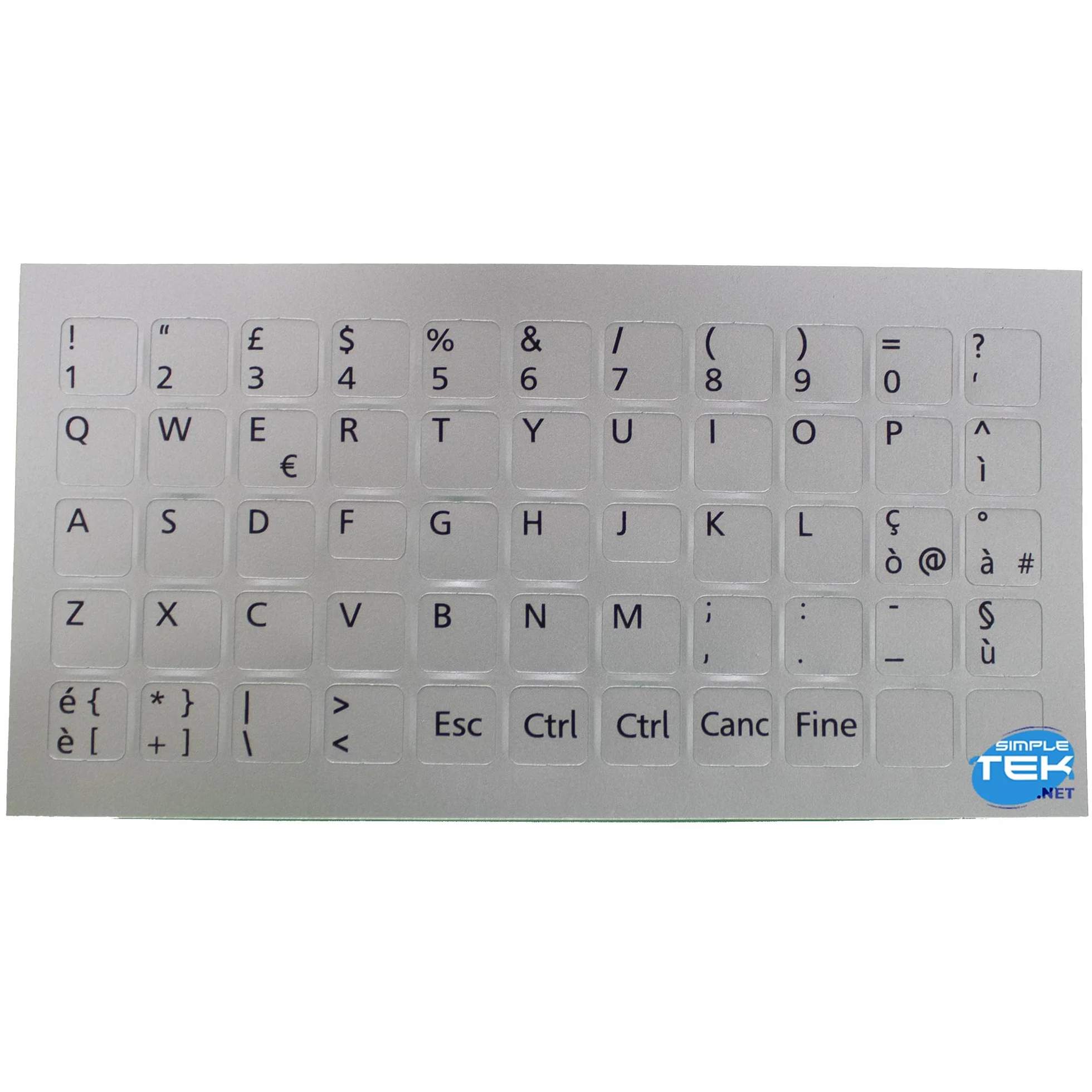 SIMPLETEK - Adesivi tastiera grigi layout italiano ITA lettere nere argento notebook PC | 11 x 11mm silver