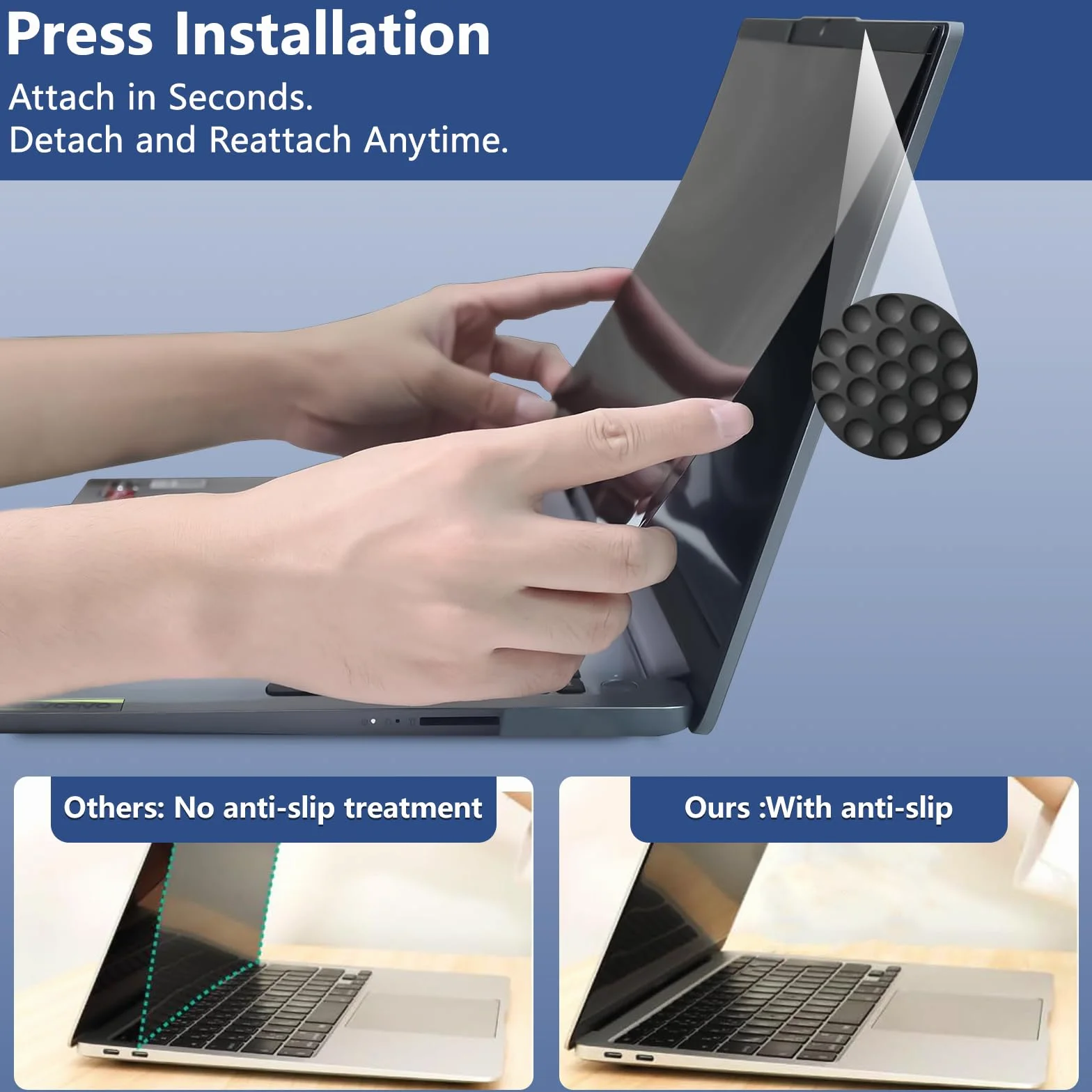 Filtro Privacy Nanoadesiva Rimovibile per Laptop 16 pollici 16:10 Pellicola Protezione, Anti-Riflesso e Filtro Luce Blu per HP/dell/Acer/Lenovo/Thinkpad/Samsung/ASUS/Sony 16"(346 * 226) mm