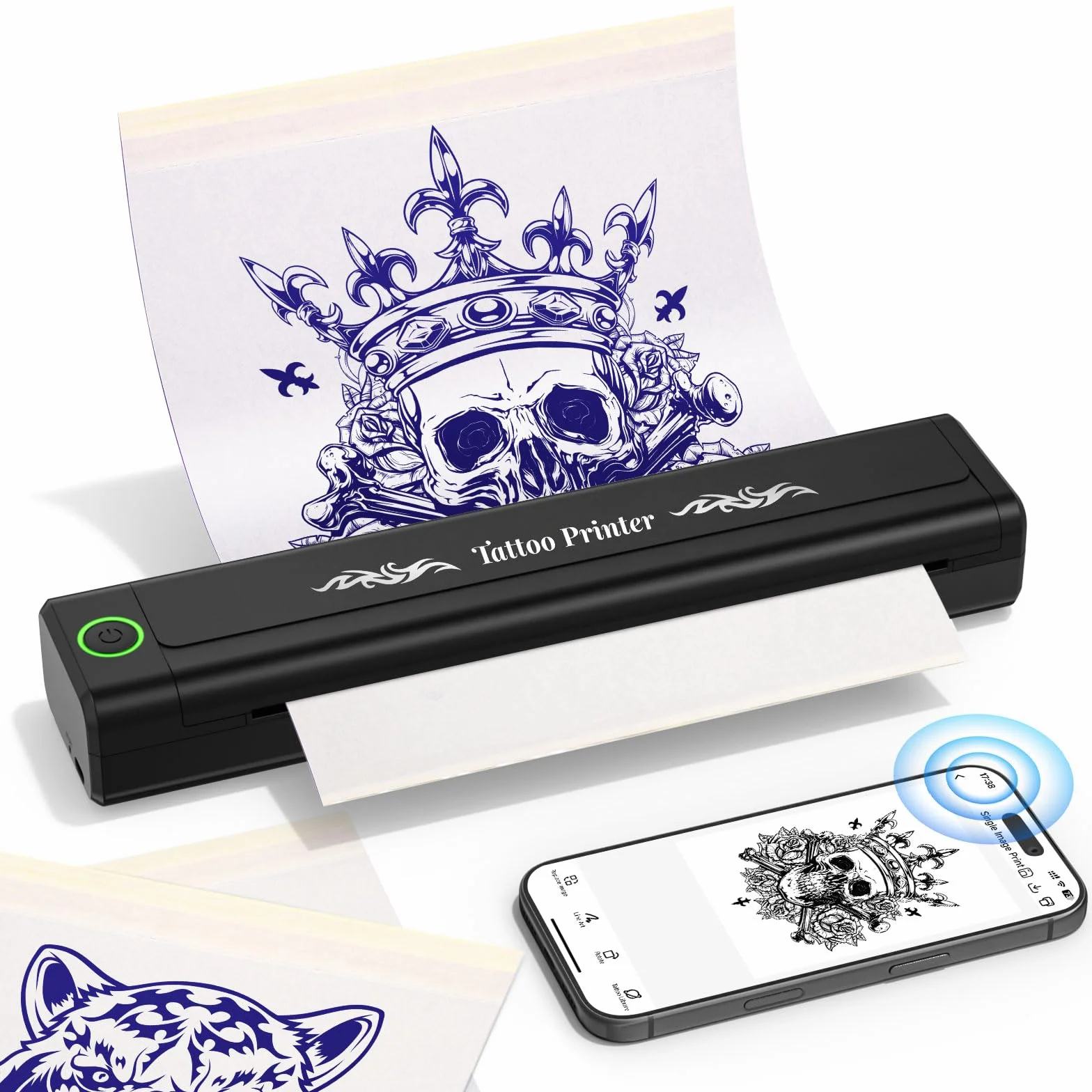 YOHOOLYO Stampante Stencil Tattoo Termica Senza Inchiostro Ricaricabile Portatile per Tatuaggi con 10 Fogli di Carta