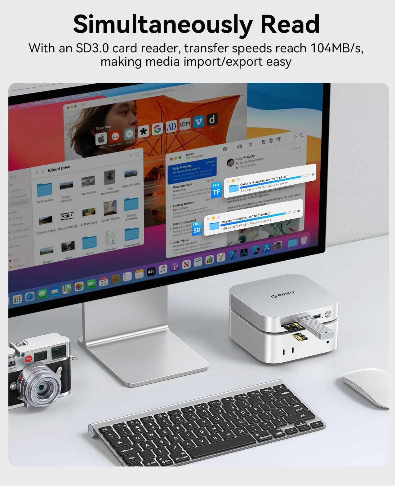 Dock e Supporto ORICO MiniLink per Mac mini M4, Hub USB C in Alluminio con Custodia SSD per M.2 NVMe/SATA, 2 porte USB 3.2 a 10Gbps, SD/TF 3.0, Dock Argento per Mac mini M4 / M4 Pro - M49P