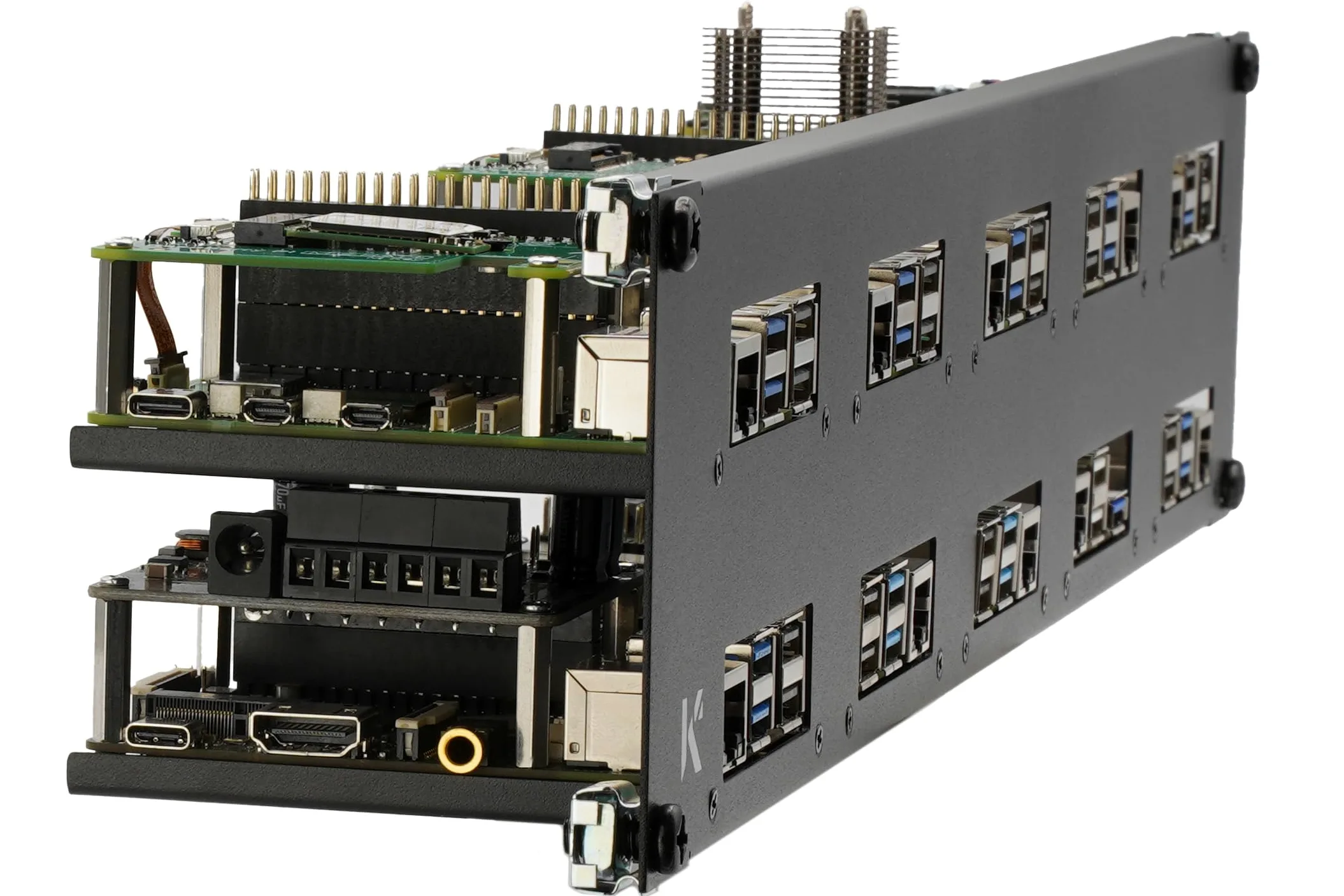 KKSB Pannello rack 2U per Raspberry Pi da 19-inch (19"), contiene 10 schede, supporta cappelli e dispositivo di raffreddamento ufficiale Raspberry Pi