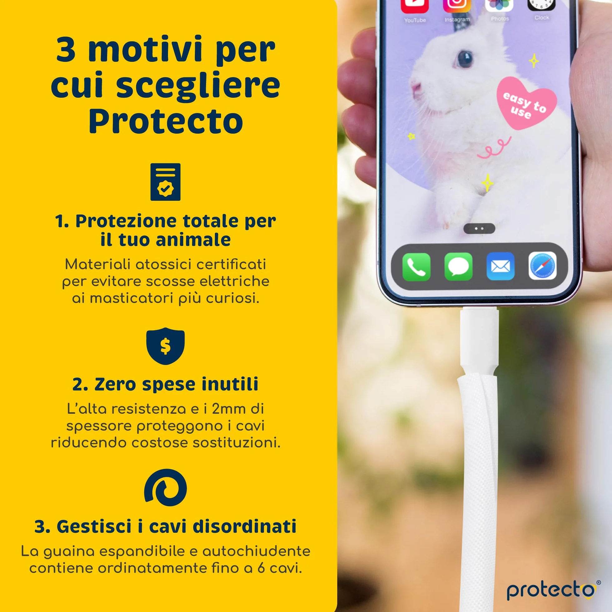 PROTECTO Protezione per cavo resistente per cani e gatti, diametro 1,27 cm, 3 m, facile da usare, per animali domestici, trasparente, inodore, colore bianco, soluzione senza masticazione