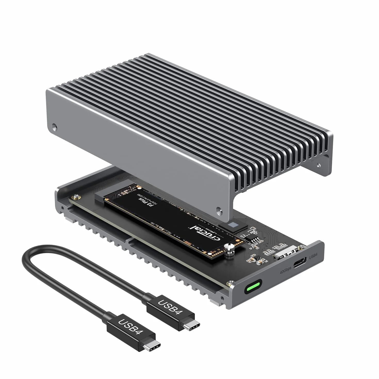 Qwiizlab Enclosure SSD USB4 senza ventola da 40 Gbps con telaio in alluminio, compatibile con Thunderbolt 5/4/3. Supporta PCIe M.2 NVMe fino a 8 TB (SSD non incluso) (ES40UR (grigio))