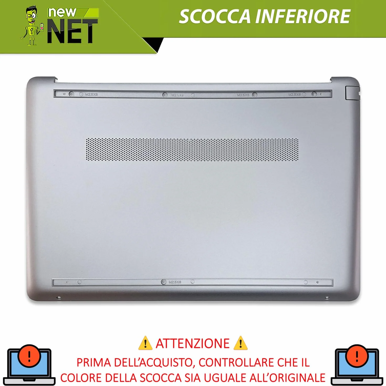 new net - Scocca Inferiore Cover Bottom Case Chassis Compatibile con HP 15-DW, 15-gw, 15s-Dr, 15s-du, 15s-dy, 15s-gr, 15s-GU, 15t-DW, 15z-gw Silver