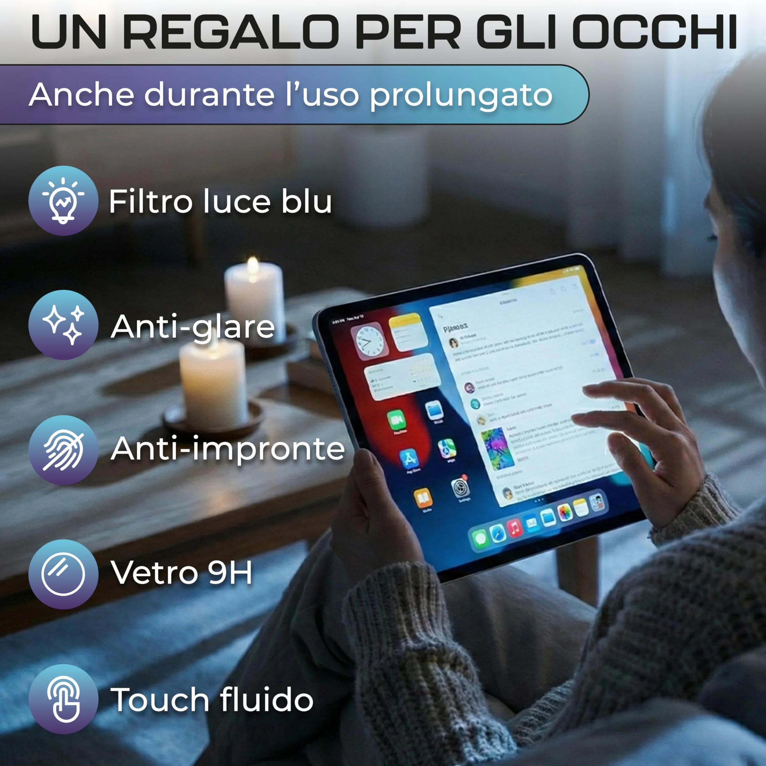 Pellicola Vetro Temperato Anti Luce Blu per iPad 10,2 Pollici 9° Generazione 2021, 2 Pezzi