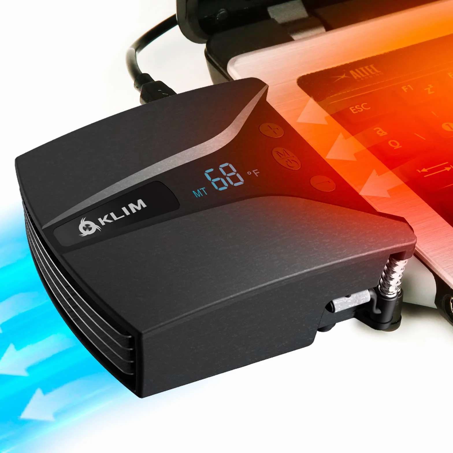 KLIM Tempest - Ventola PC Portatile esterna - Innovativa ed Efficace - Indicatore Temperatura - Modalità Manuale/Auto - 4000 RPM - Compatibile con Base di Raffreddamento pc portatile - NOVITÀ