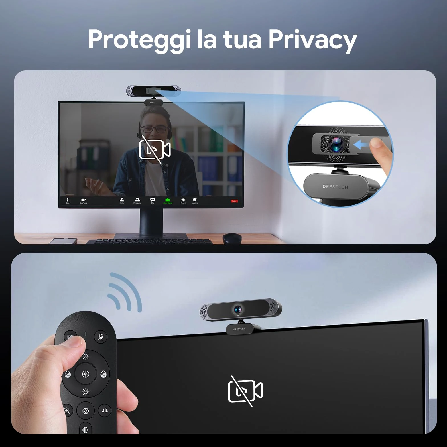 DEPSTECH DW49 PRO, 4K Webcam PC con Microfono, Web Camera e Zoom Ottico 3X, Autofocus, Correzione Automatica Luminosità, Microfono Riduzione Rumore Compatibile con WhatsApp, Facebook, Twitter, PC, Mac