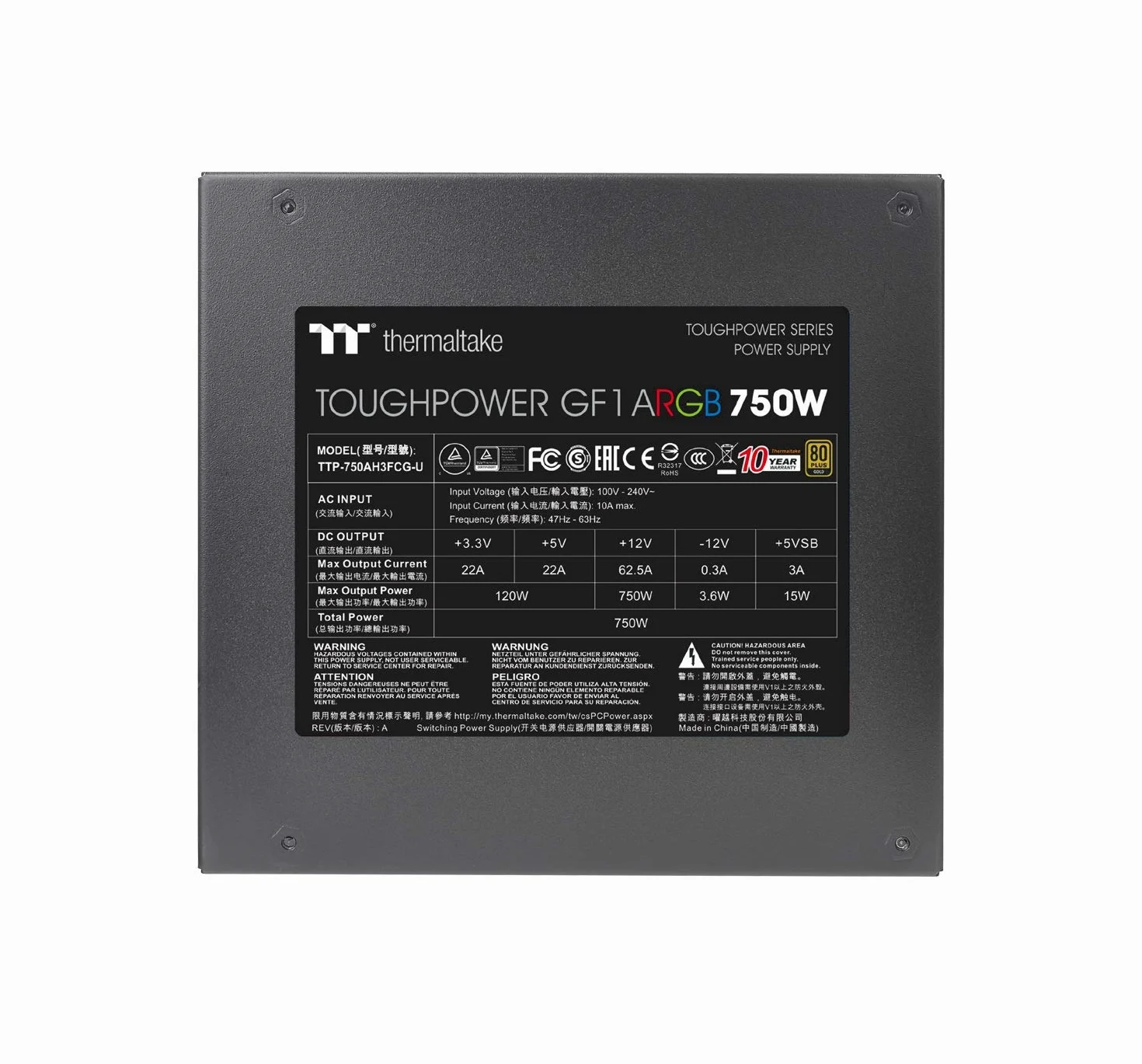 Thermaltake Toughpower GF1 ARGB 750W Gold - TT Premium Edition - Alimentatori