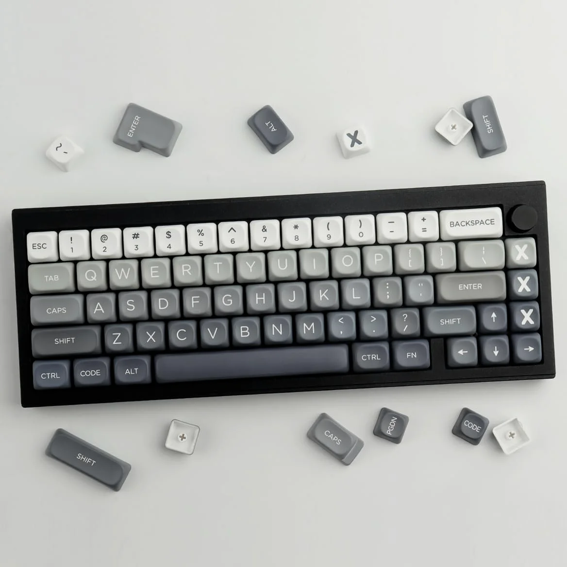 Copritasti in PBT 146 tasti Double Shot Profilo MOA Keycaps Bianco-Grigio Gradiente Sublimazione Keycap Tappi chiave personalizzati per switch Cherry MX Layout Tastiere meccaniche layout ANSI